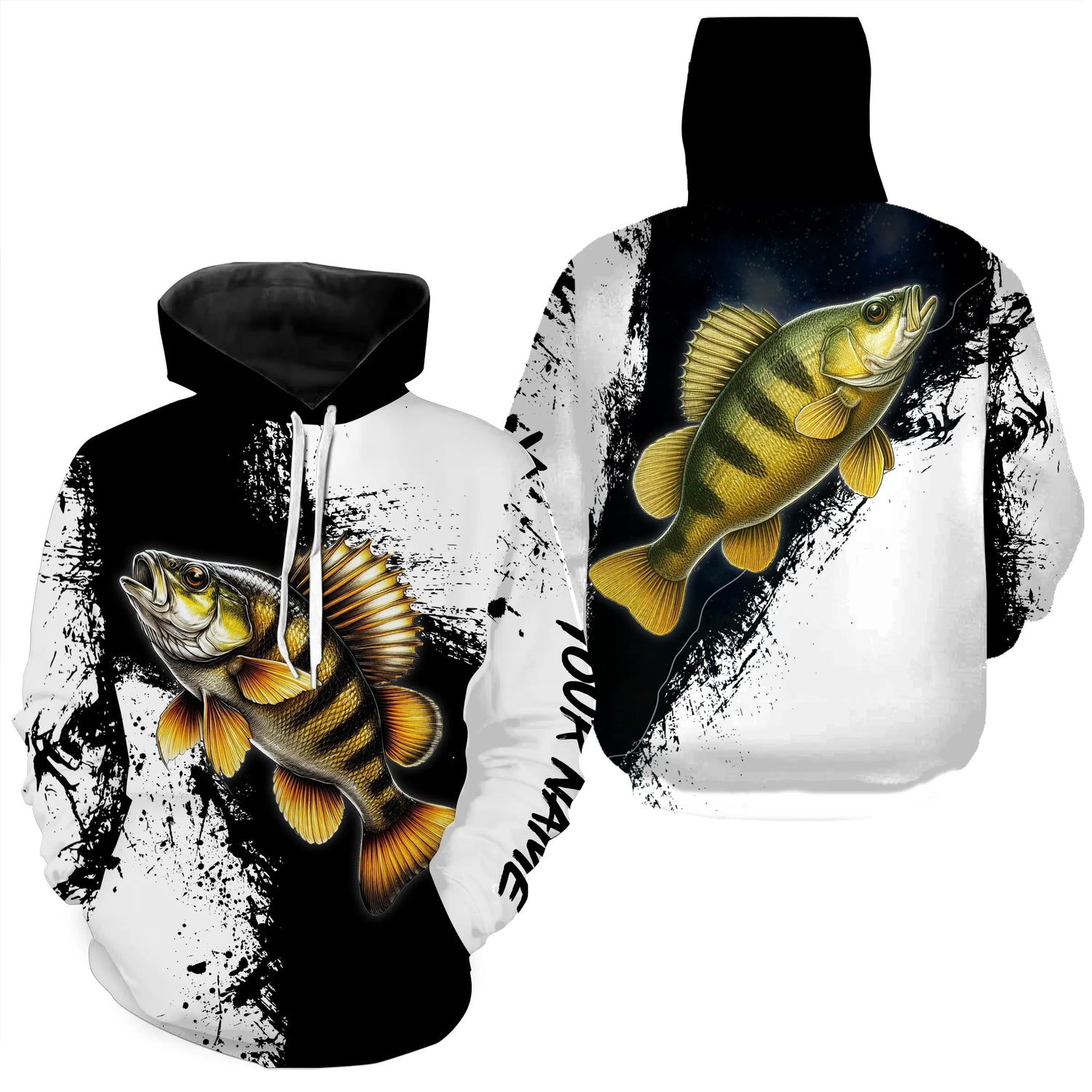 T-shirt Personnalisé Pêche De La Perche Noir et Blanc, Cadeau Original Pêcheur - CT26072215 Sweat à Capuche All Over Unisexe