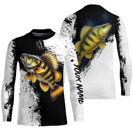 T-shirt Personnalisé Pêche De La Perche Noir et Blanc, Cadeau Original Pêcheur - CT26072215 T-shirt All Over Manches Longues Unisexe