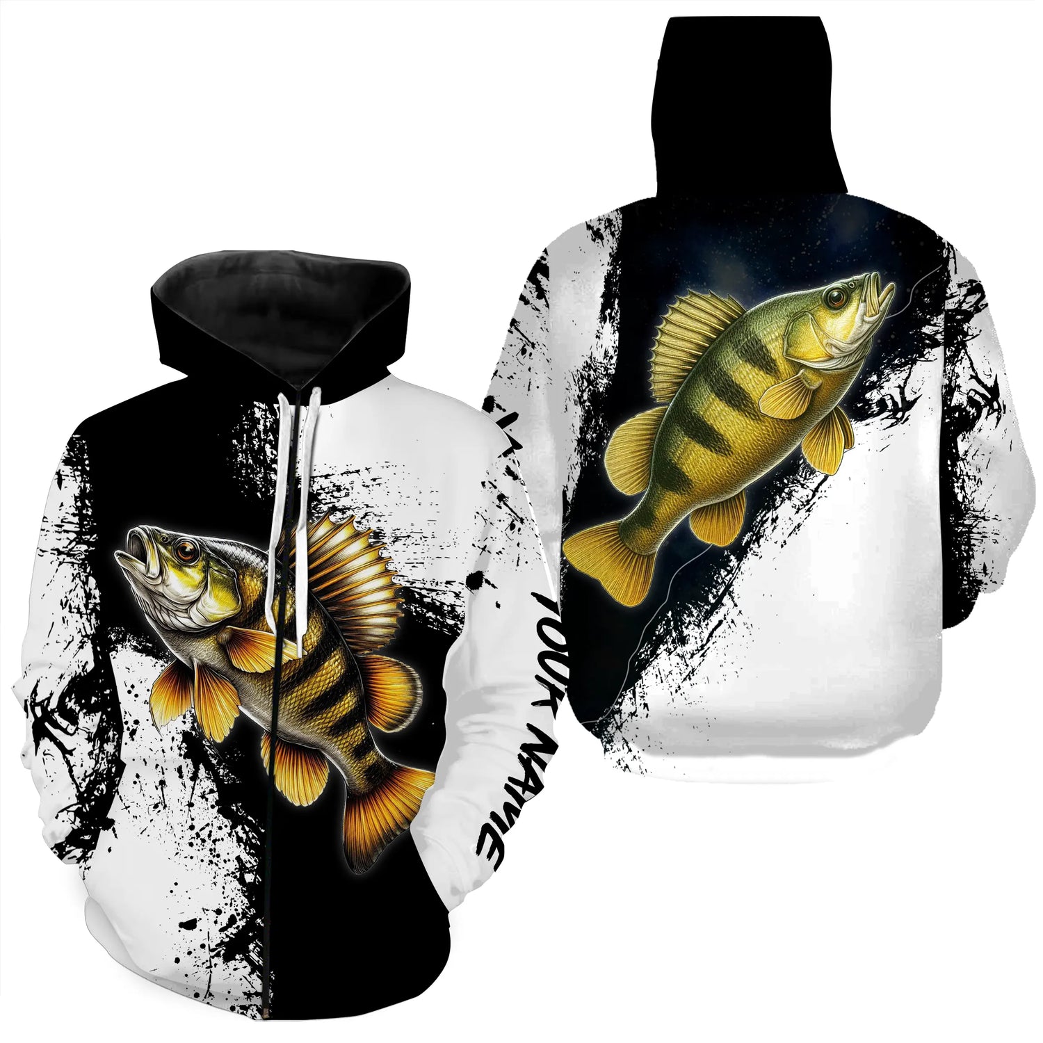 T-shirt Personnalisé Pêche De La Perche Noir et Blanc, Cadeau Original Pêcheur - CT26072215 Sweat Zippé All Over Unisexe