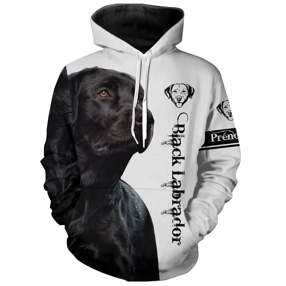 T-shirt chien Labrador noir zoom motif central, illustration détaillée Retriever pelage brillant