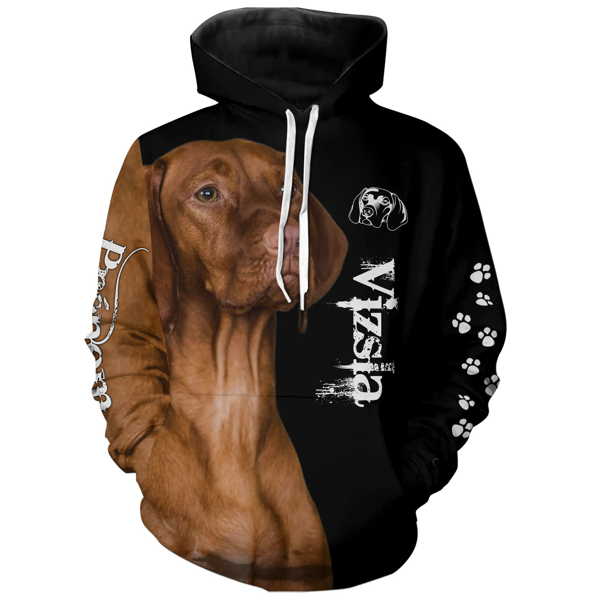 T-shirt chien Vizsla zoom motif central, illustration détaillée braque hongrois pelage cuivré
