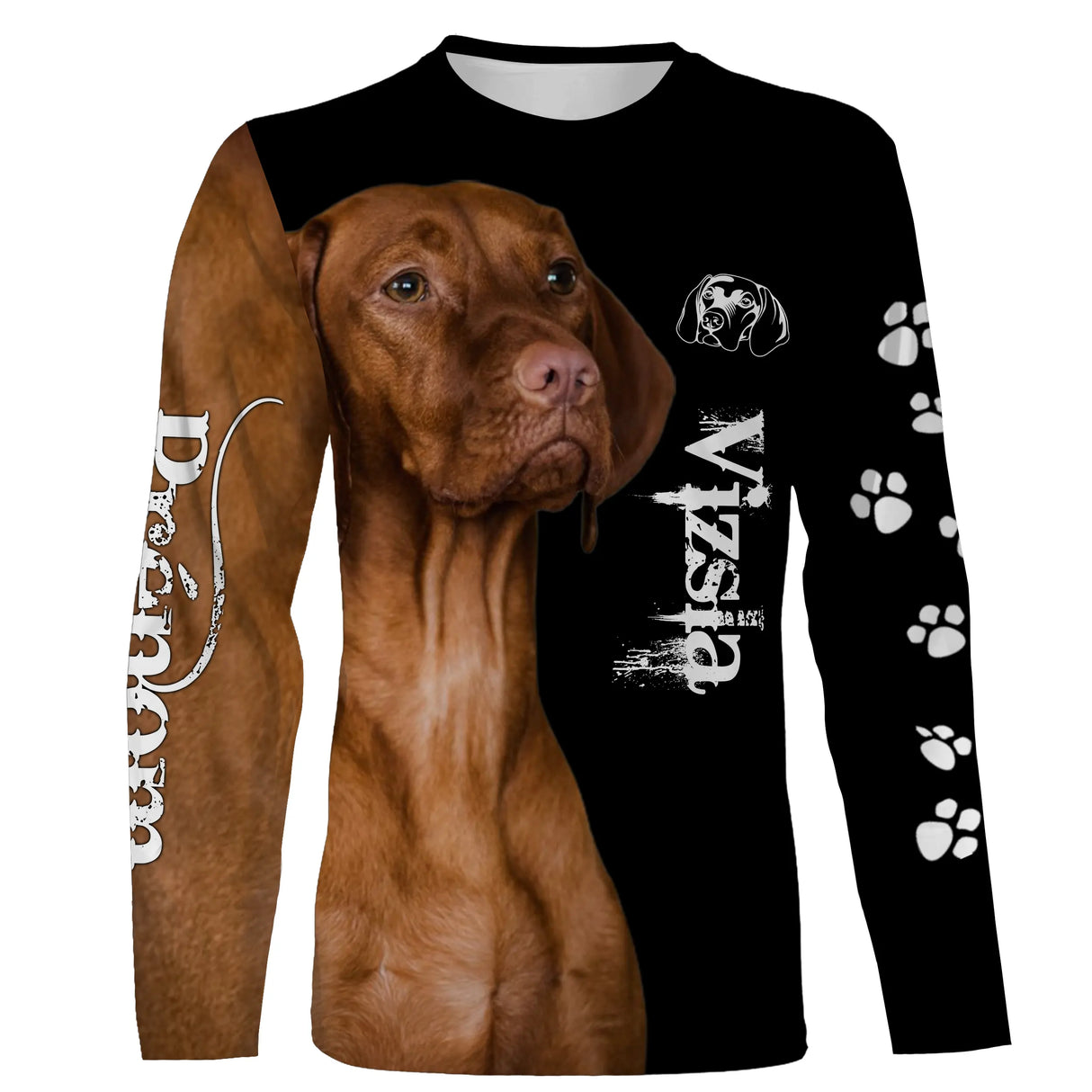 T-shirt Vizsla braque hongrois noir unisexe, design photoréaliste personnalisable photo poil court