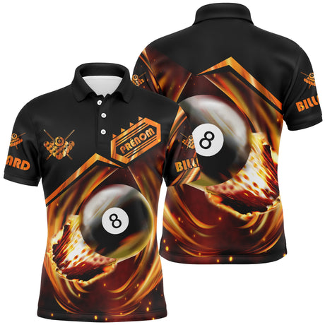 Polo Billard Professionnel Personnalisé, Billes En Feu, Cadeau Original Fan Billard - CT29062319 Polo Homme Orange Marron