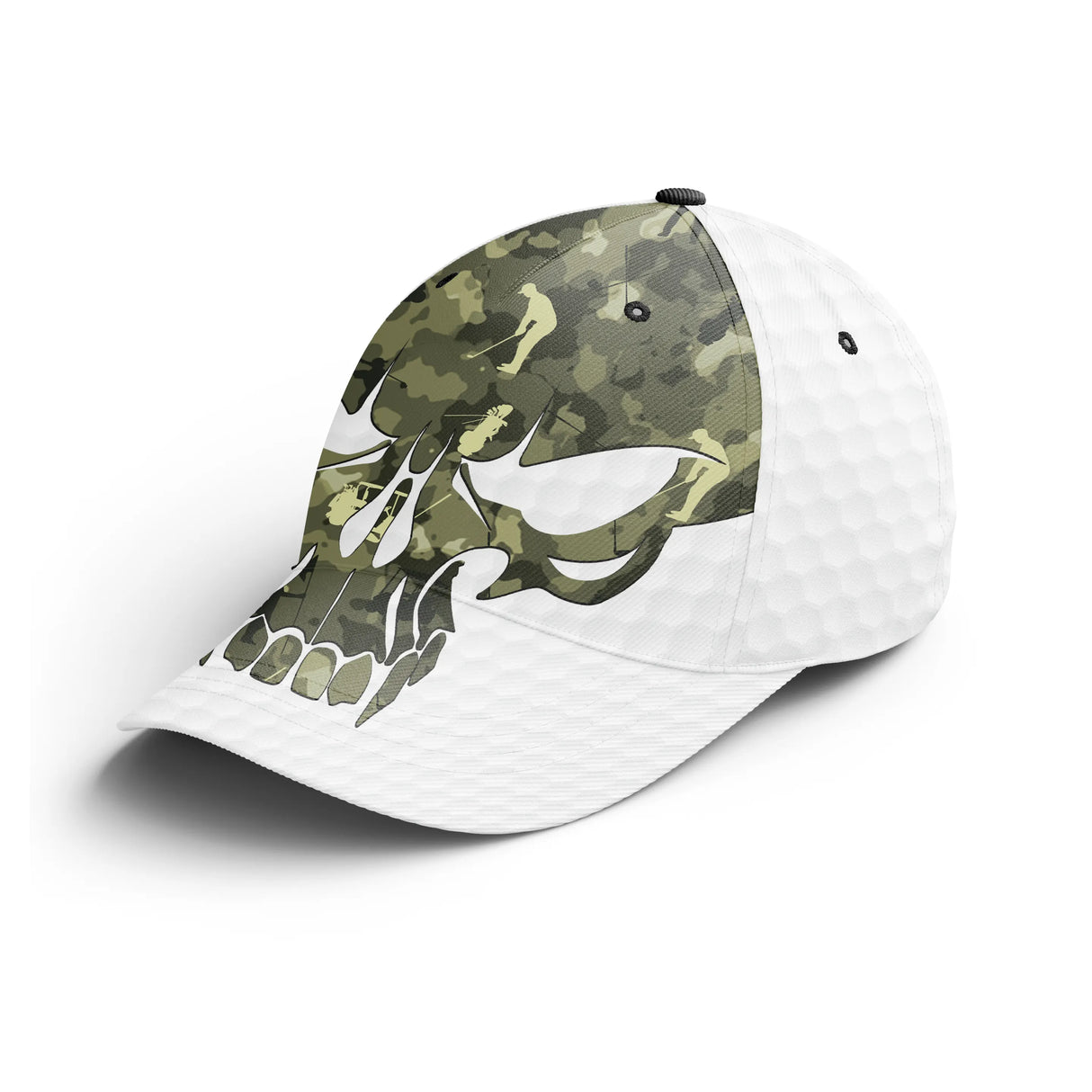 Casquette golf crâne camouflage vert forêt blanc design audacieux unisexe parcours