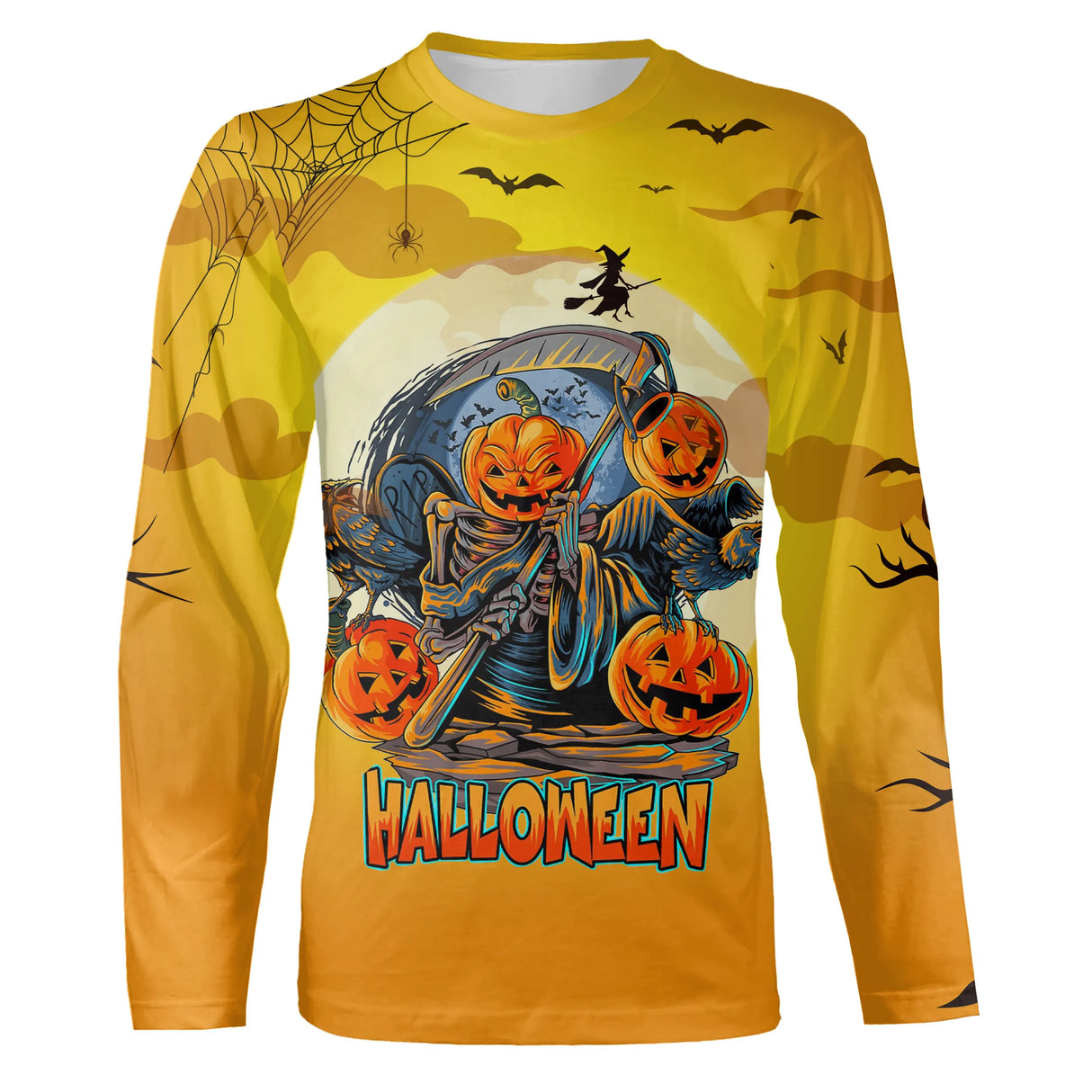 T-shirt Halloween 3D variante avec motif citrouille faucheuse