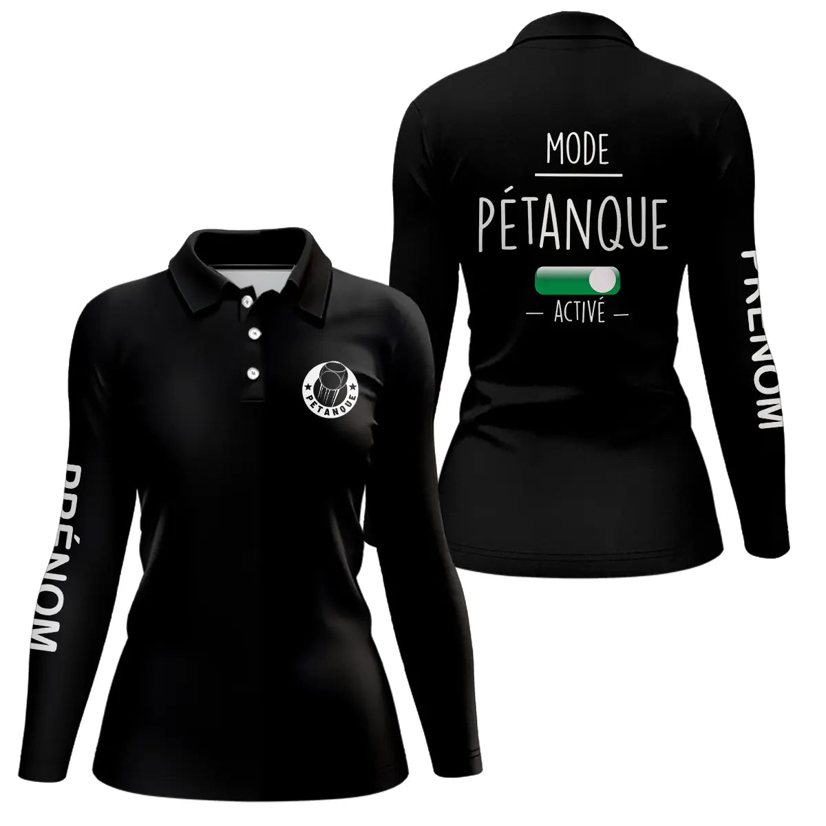 Polo pétanque femme bleu marine ensemble vue avant arrière design Mode Activé bouliste féminine