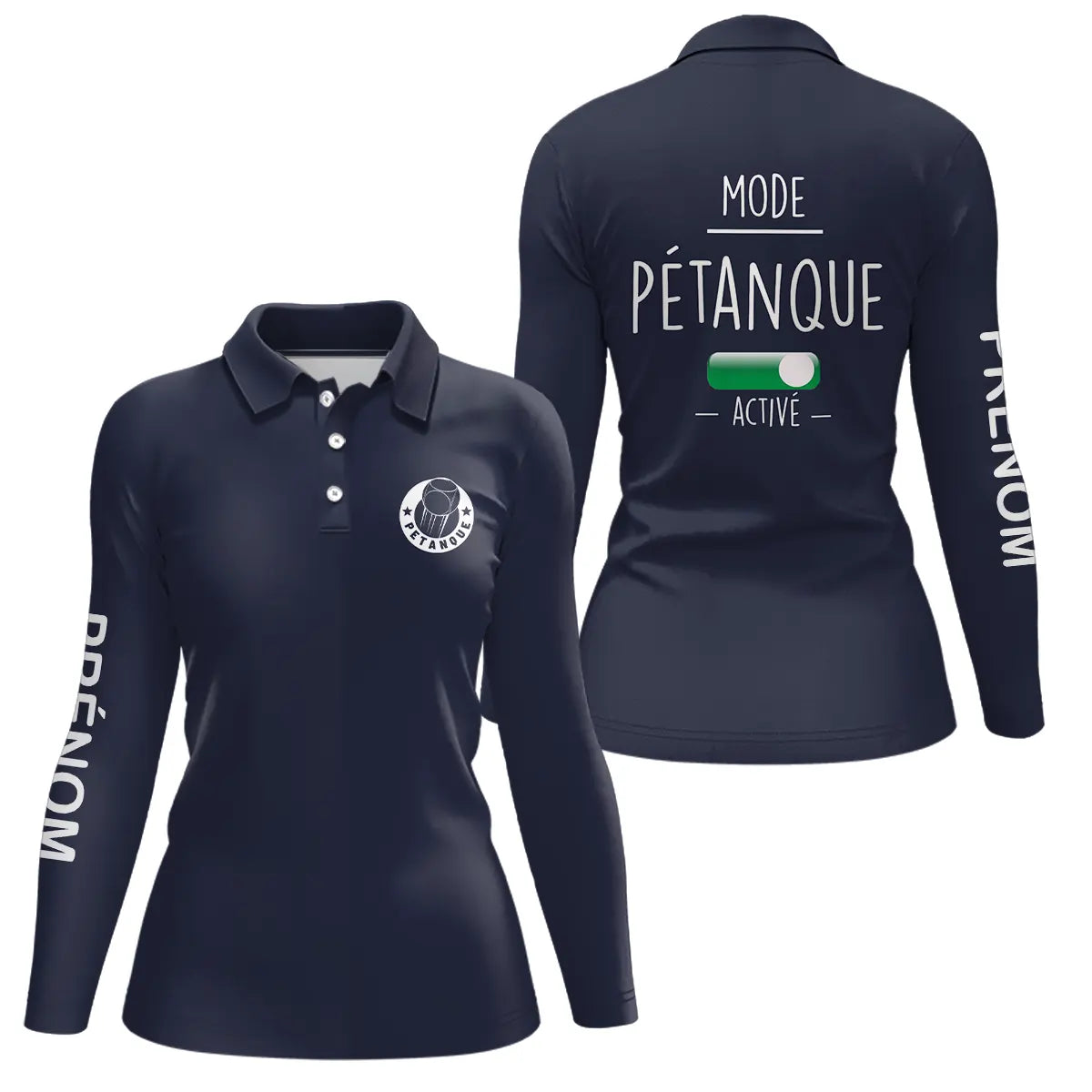 Polo pétanque femme variante design Mode Activé coupe ajustée boulisteuse féminine personnalisable