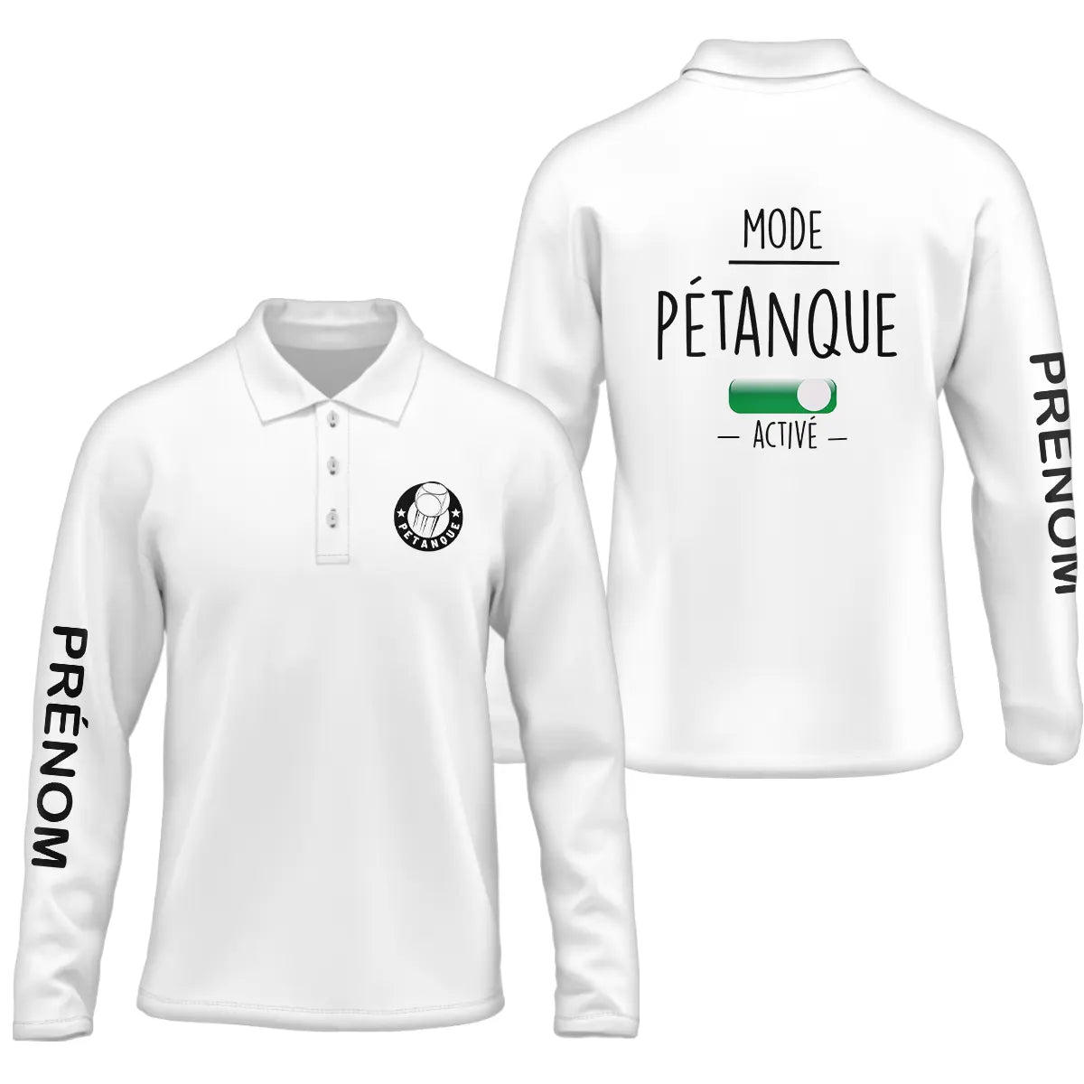 Polo pétanque homme manches longues design Mode Pétanque Activé sublimation intégrale bouliste