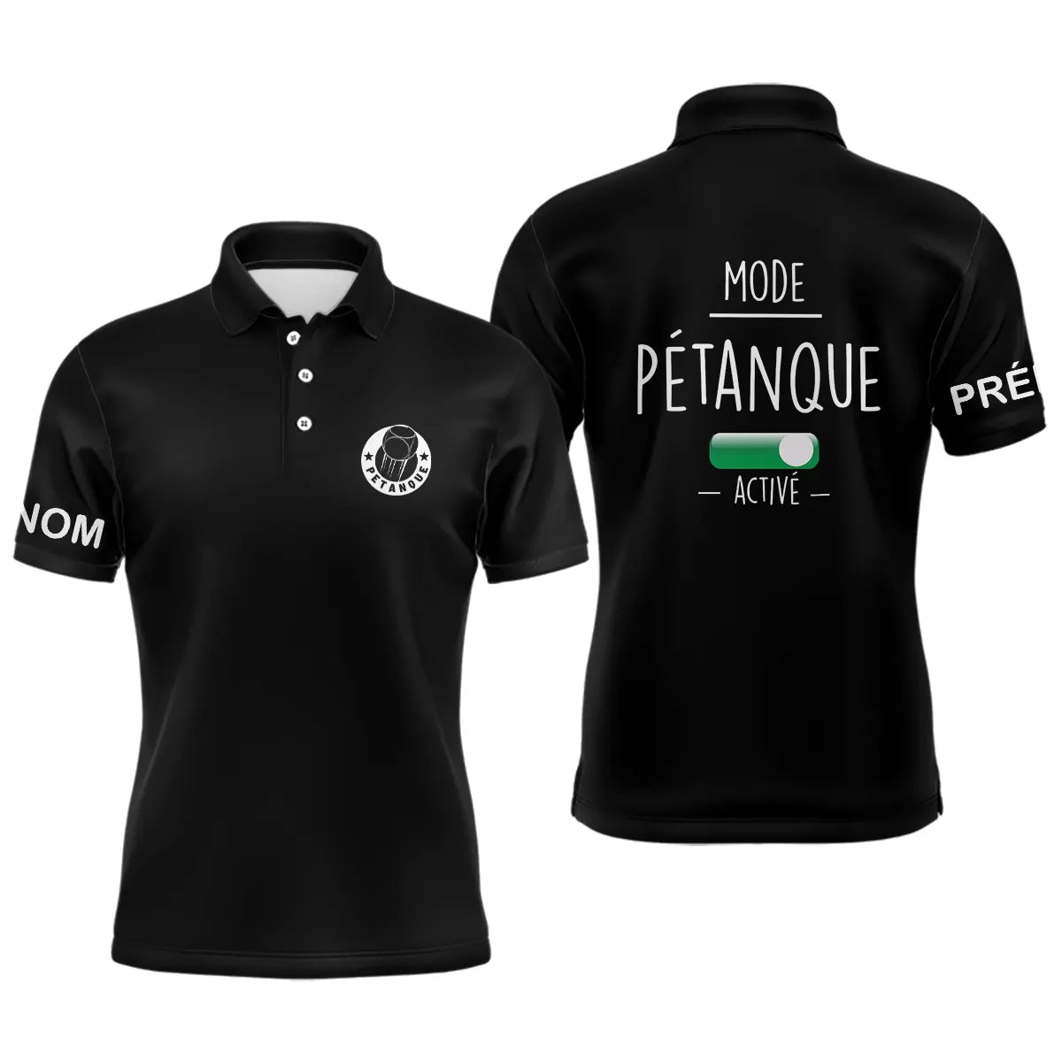 Polo pétanque homme vert pâle ensemble vue avant arrière design Mode Activé bouliste masculin