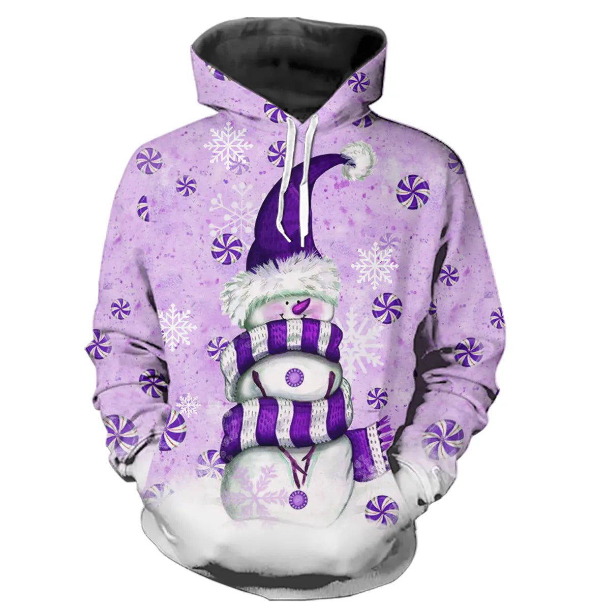 Sweat à Capuche Violet Hivernal – Bonhomme de Neige Fantaisie et Flocons Scintillants - CT04112350 Sweat à Capuche All Over Unisexe