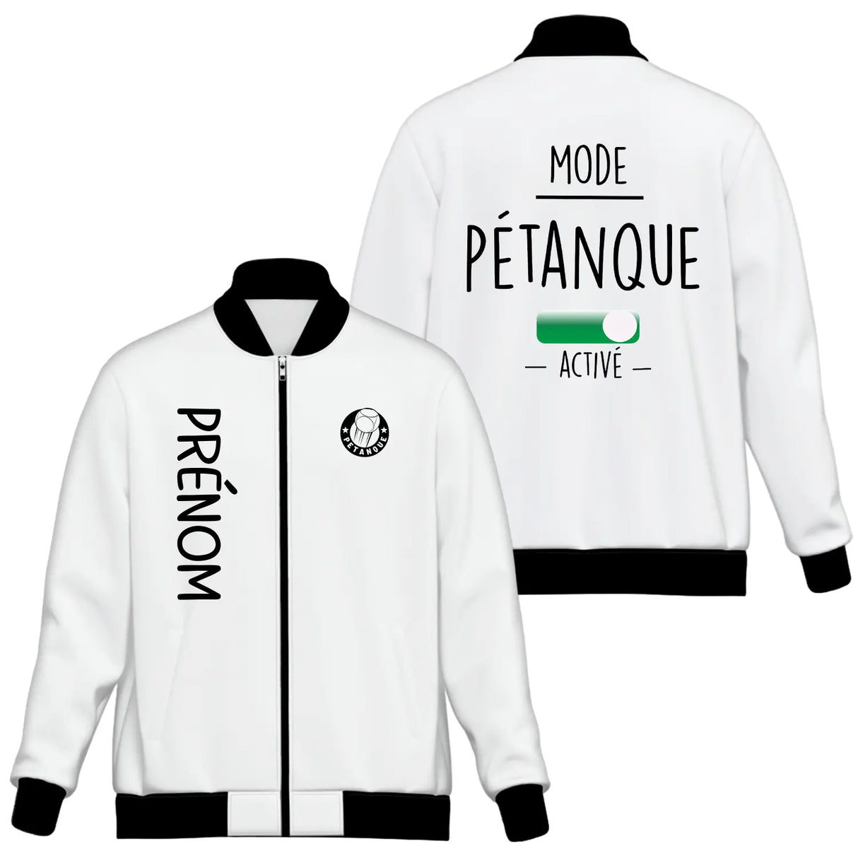 Veste pétanque bomber bleu marine variante coloris design Mode Activé logo bouliste personnalisable