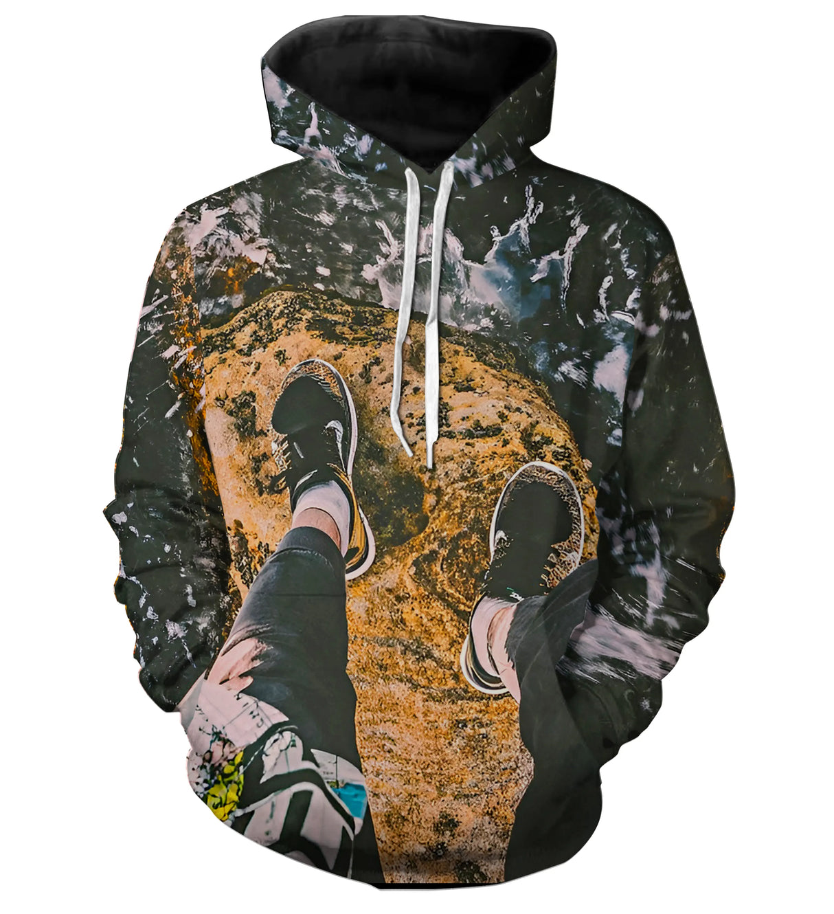 T-shirt randonnée variante avec chaussures sur rocher