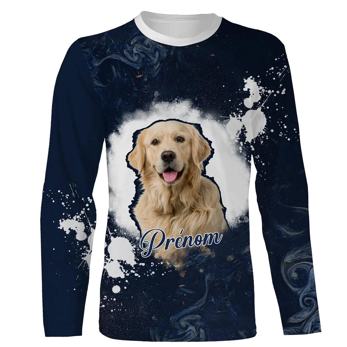 T-shirt chien Golden zoom motif galaxie, illustration détaillée Retriever pelage doré