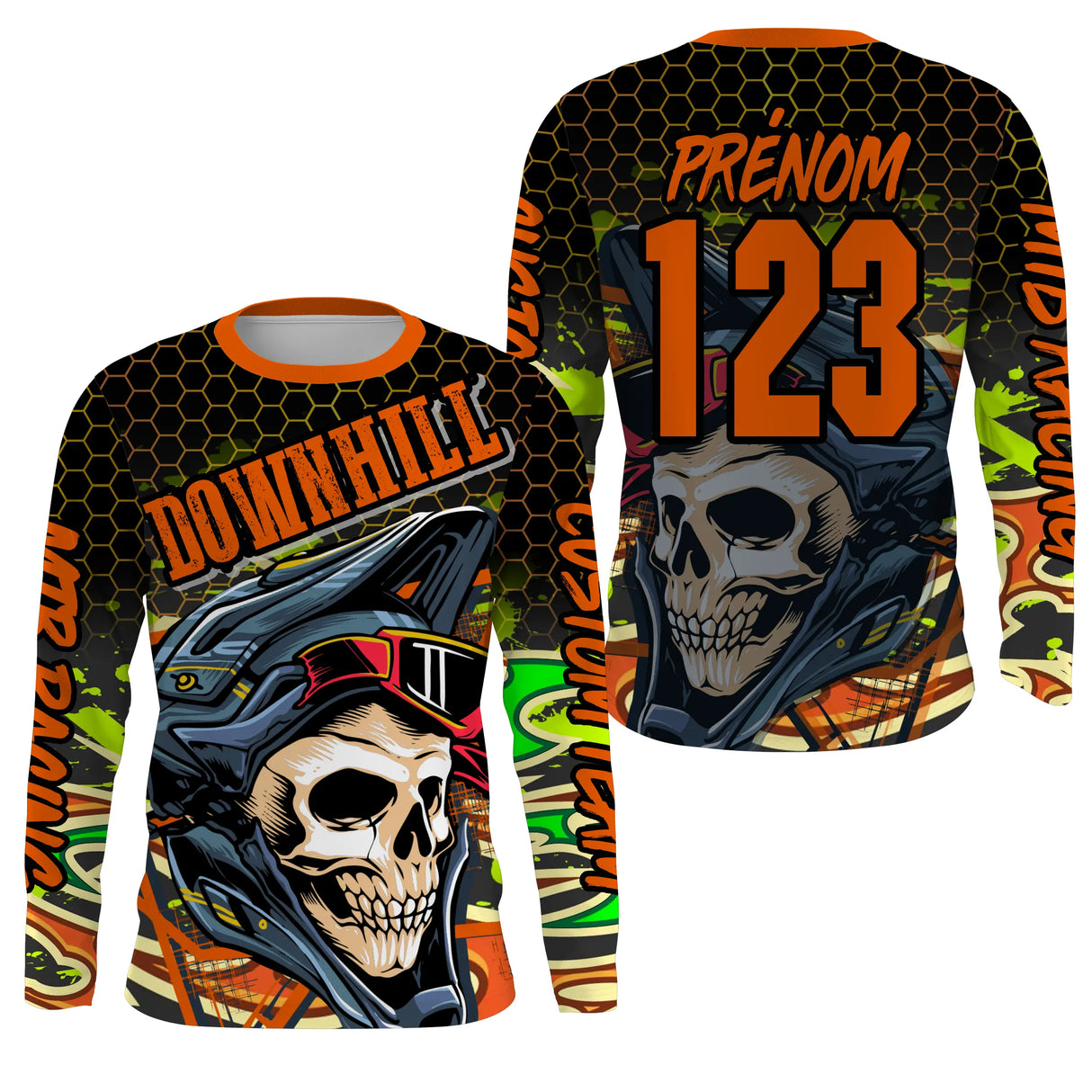 Anti-UV manches longues maillot motocross vert orange Downhill, design dirt bike descente personnalisé