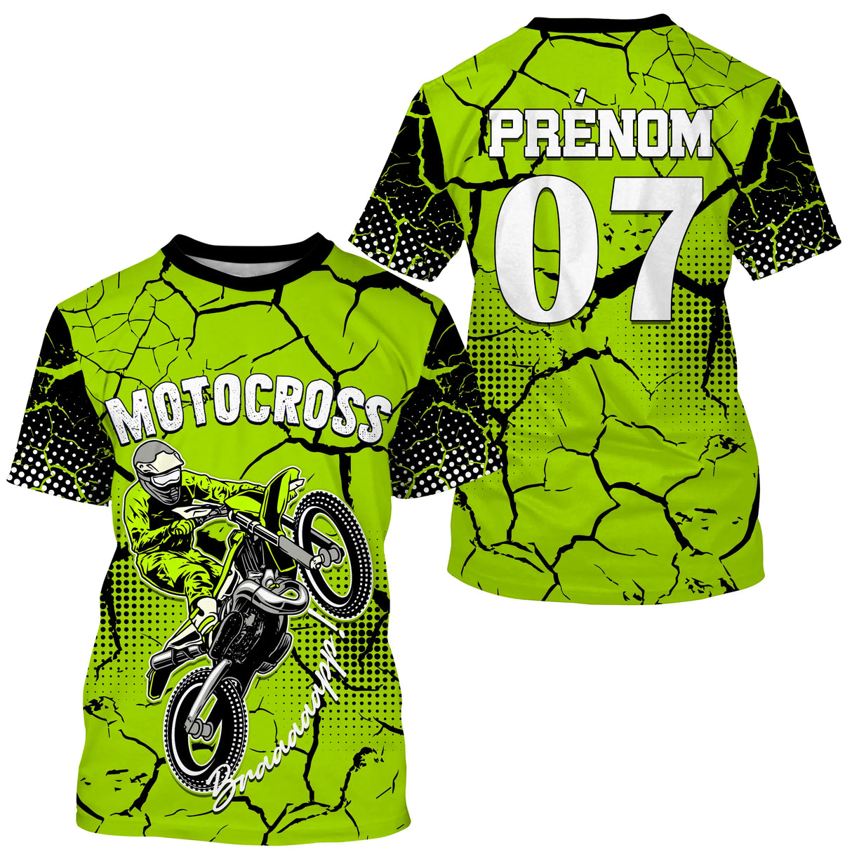 Anti-UV à capuche sweat motocross noir vert fluo, design dirt bike personnalisé pour compétiteur