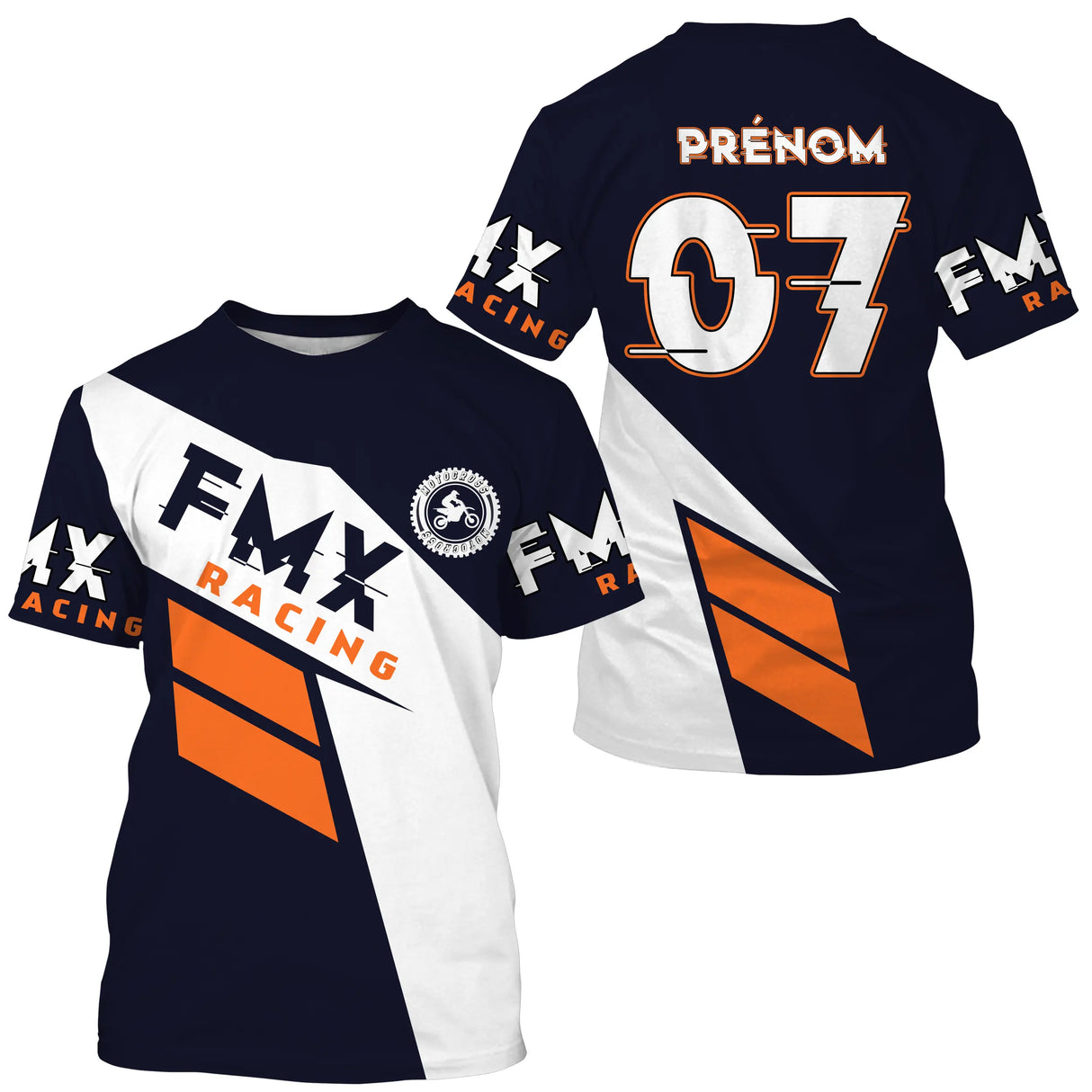 Anti-UV à capuche sweat motocross FMX bleu orange, design dirt bike personnalisé pour pilote freestyle