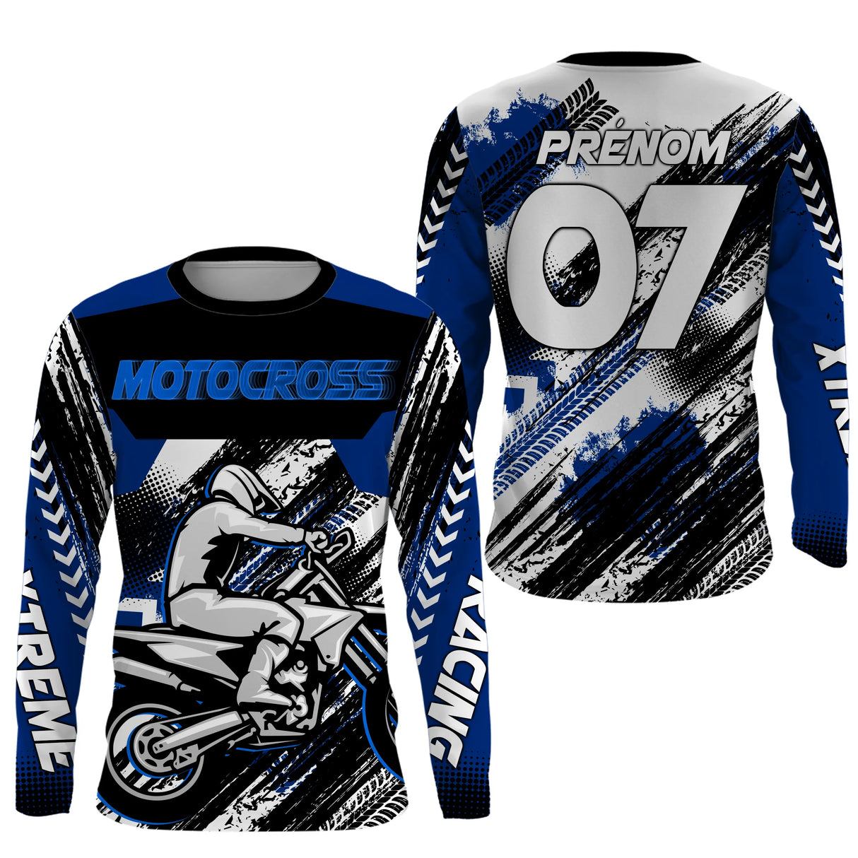 Anti-UV manches longues maillot motocross bleu noir Xtreme, design dirt bike extreme personnalisé