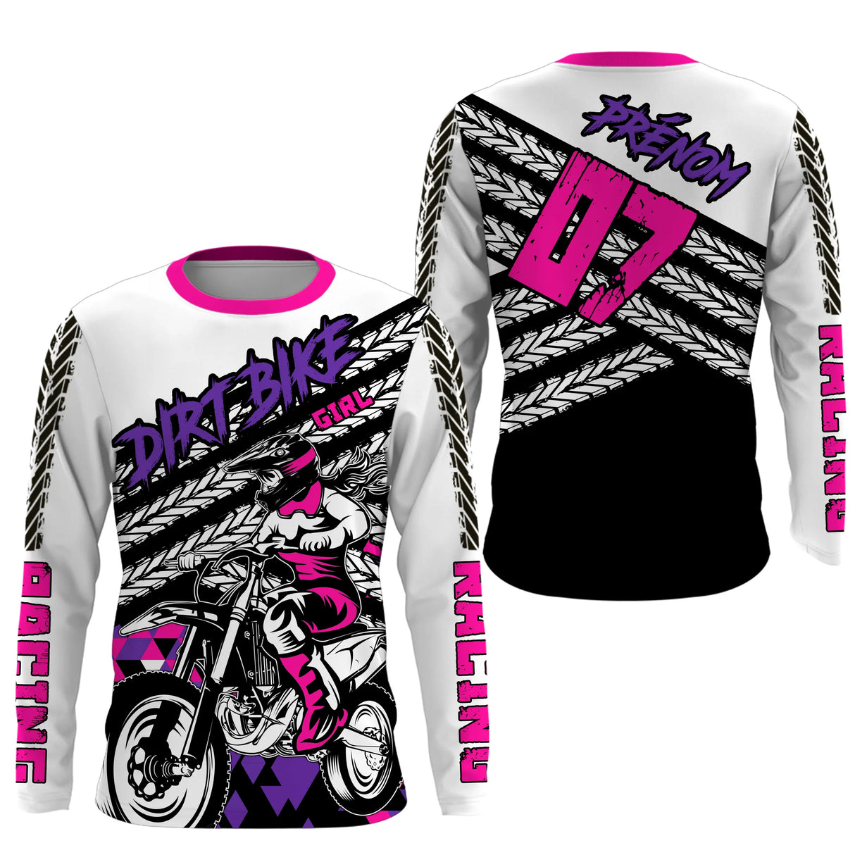 Anti-UV manches longues maillot motocross rose fille Dirt Bike, design féminin personnalisé
