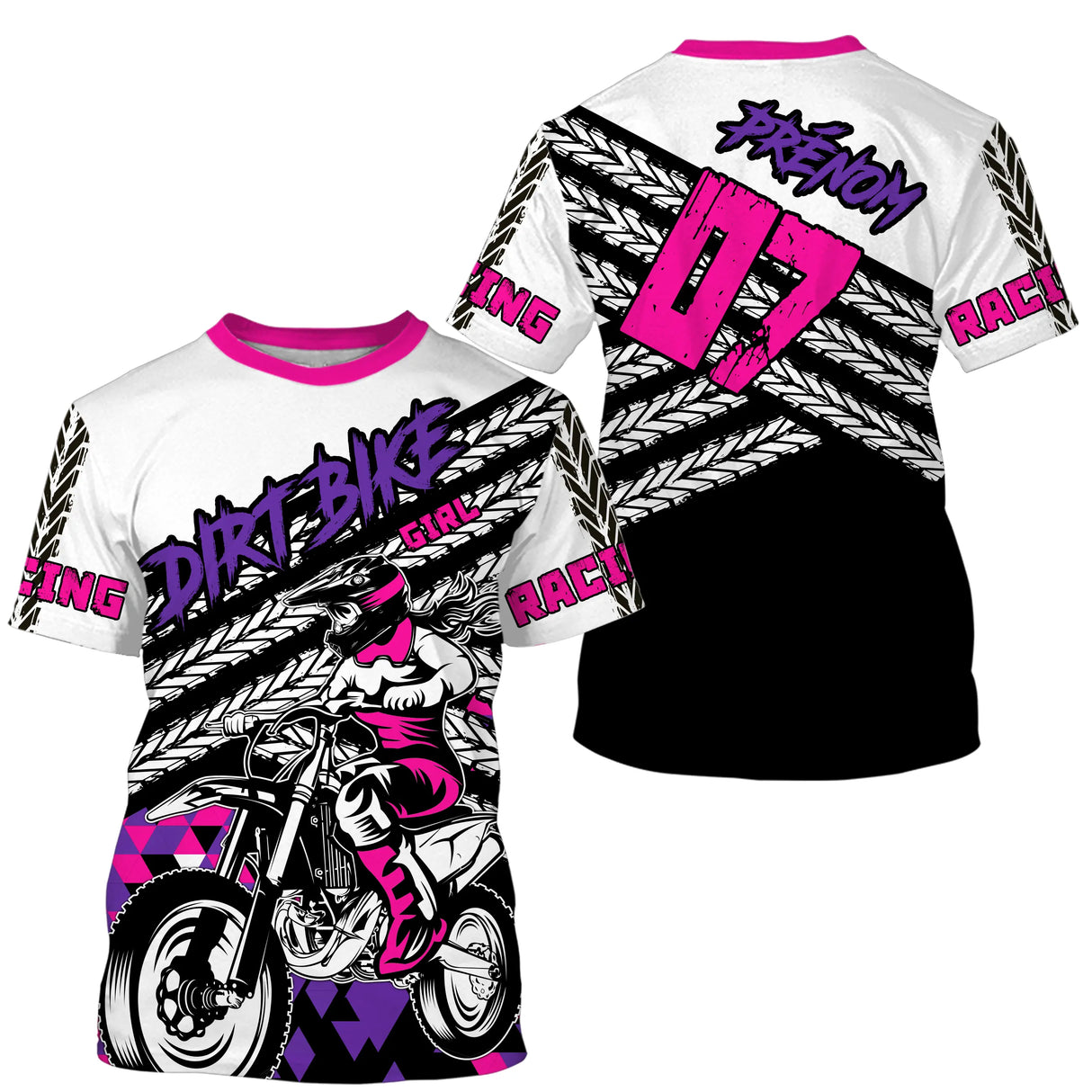 Anti-UV à capuche maillot motocross rose fille, lettrage Dirt Bike et numéro de course personnalisé