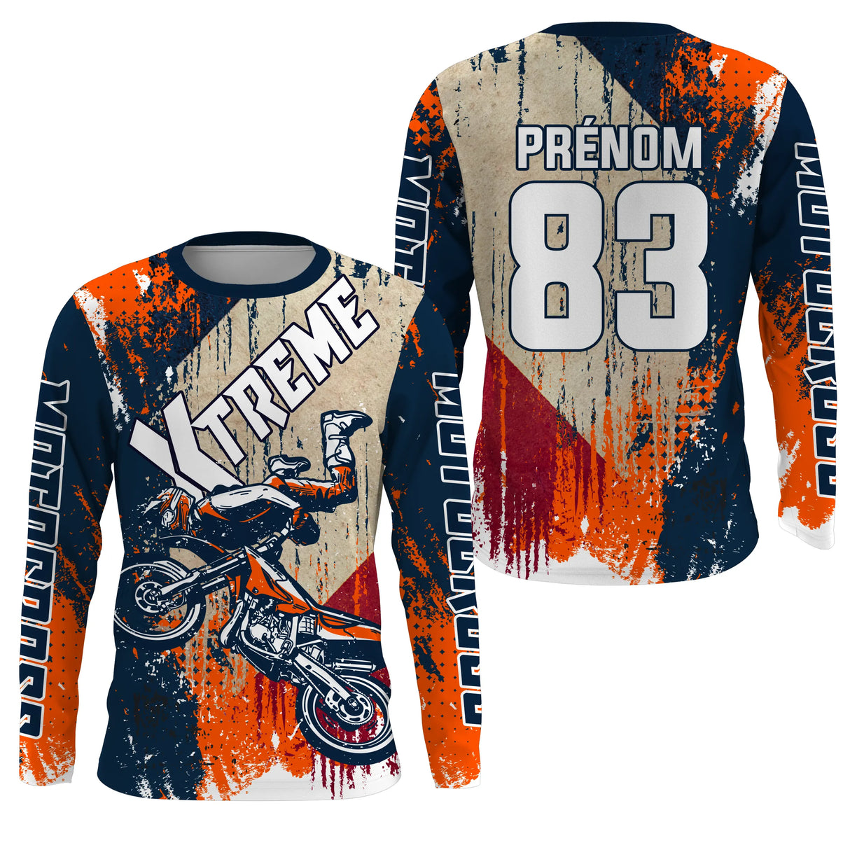Anti-UV manches longues maillot motocross orange Xtreme, design dirt bike racing personnalisé