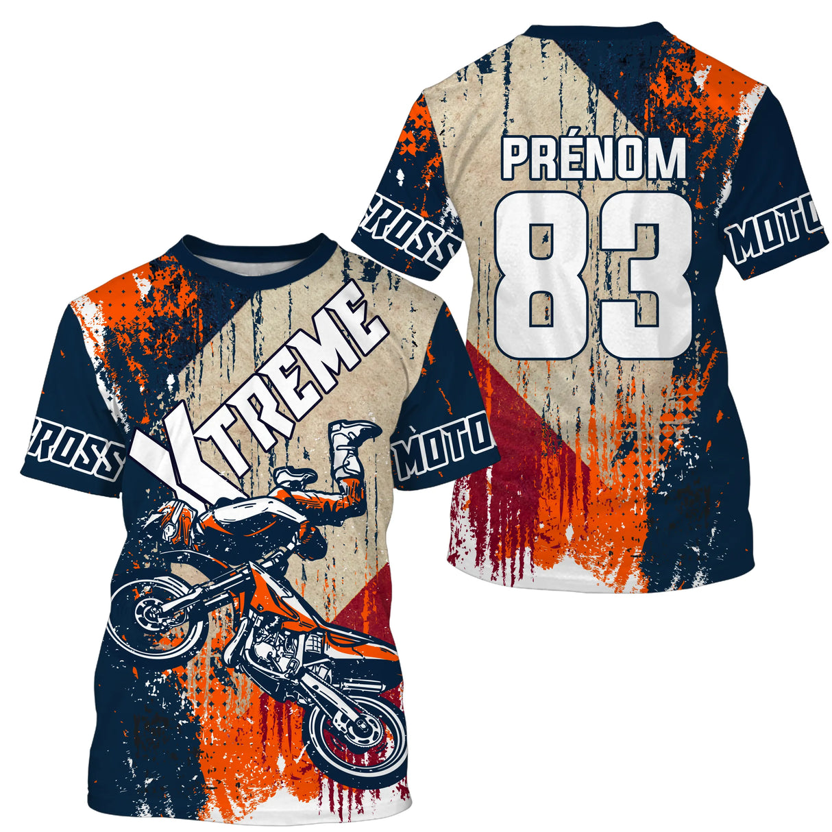 Anti-UV à capuche maillot motocross orange noir, lettrage Xtreme Racing et numéro de course personnalisé