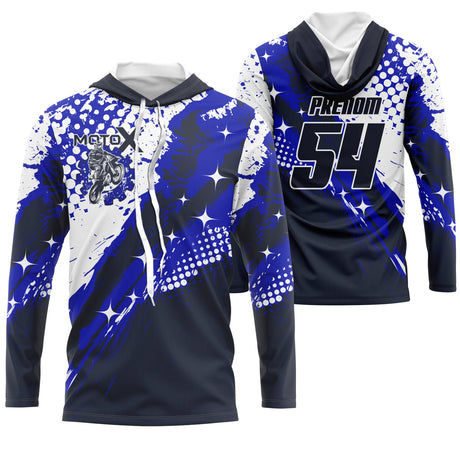 Maillot Cross Protection UV Bleu Marine, Cadeau Personnalisé Pilote Moto Cross, Courses Moto Tout-Terrain - 26122209MZ - Anti-UV T-shirt Manches Longues à Capuche