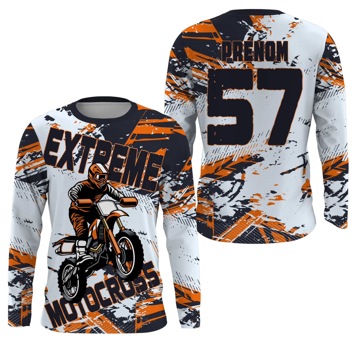 Anti-UV manches longues maillot motocross blanc orange Extreme, design dirt bike racing personnalisé