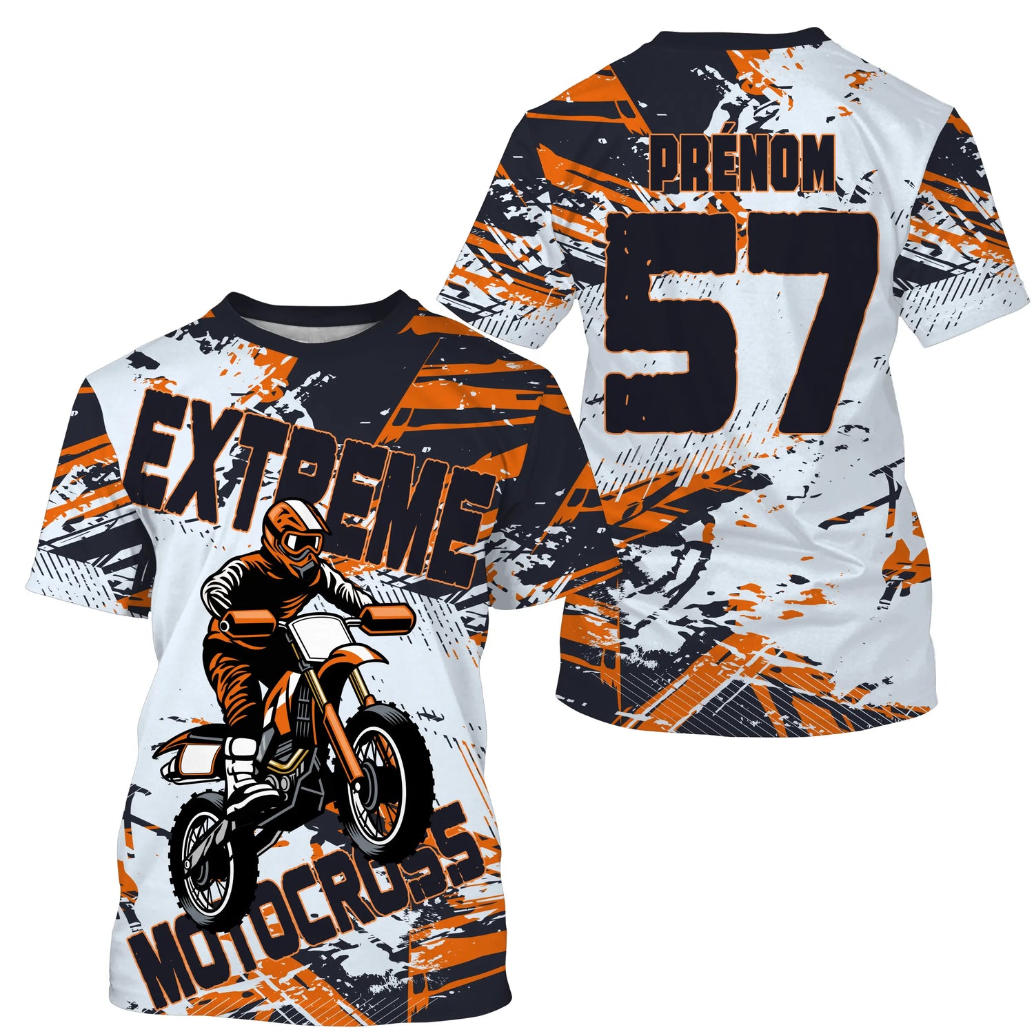 Maillot Cross Personnalisé Blanc Orange, Cadeau Pilote Moto Cross, Courses Tout-Terrain Extreme - MZ29122206 - T-shirt Col Rond