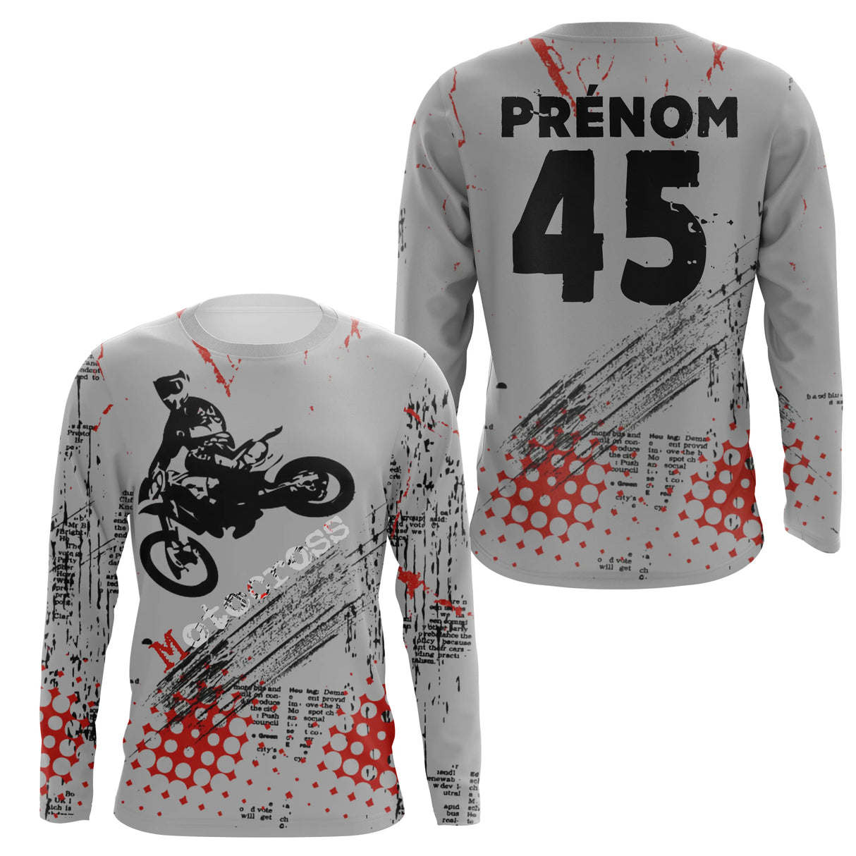 Anti-UV manches longues motocross freestyle FMX, tenue piste avec prénom et numéro pour pilote