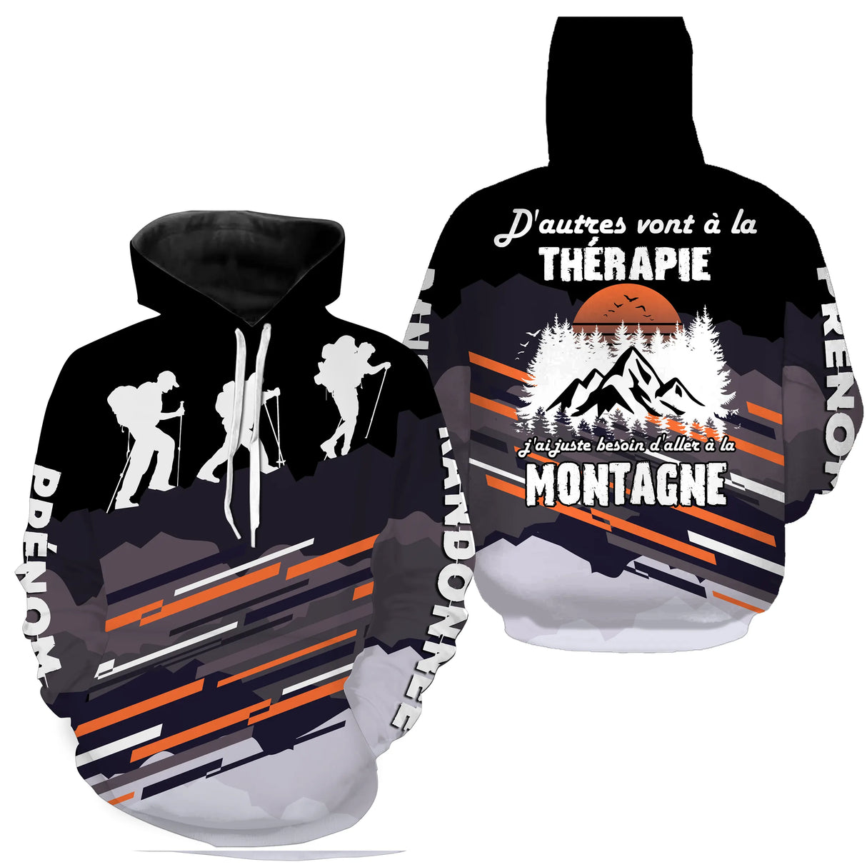 T-shirt randonnée variante avec montagne et inscription rando, prénom personnalisé