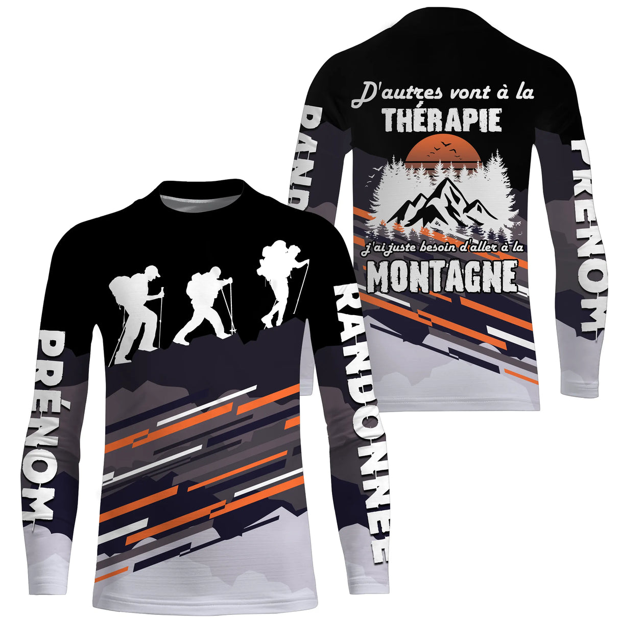 T-shirt randonnée variante avec inscription randonnée besoin montagne, prénom personnalisé