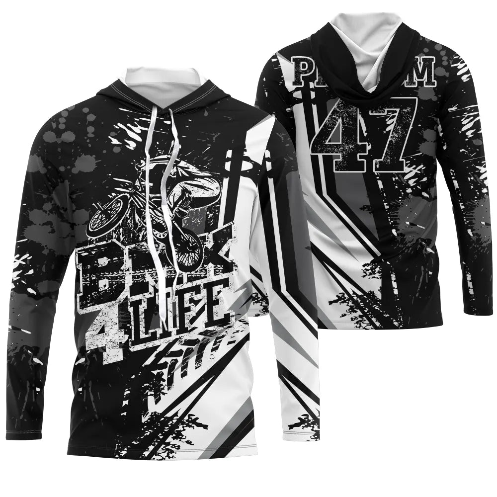 Anti-UV à capuche BMX noir blanc rider, design freestyle personnalisé pour amateur dirt jump