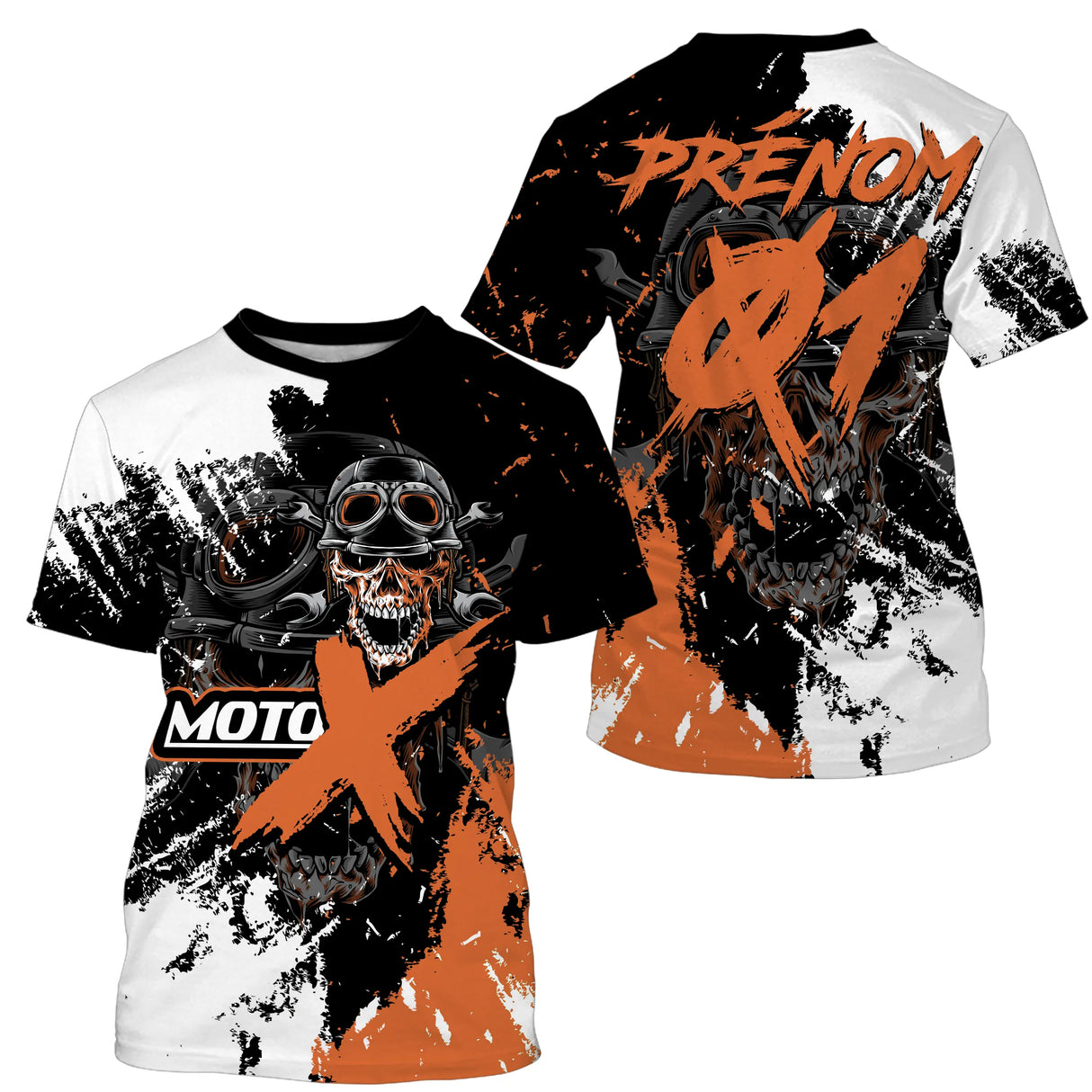 Anti-UV à capuche sweat motocross orange noir, design rock dirt bike personnalisé pour pilote