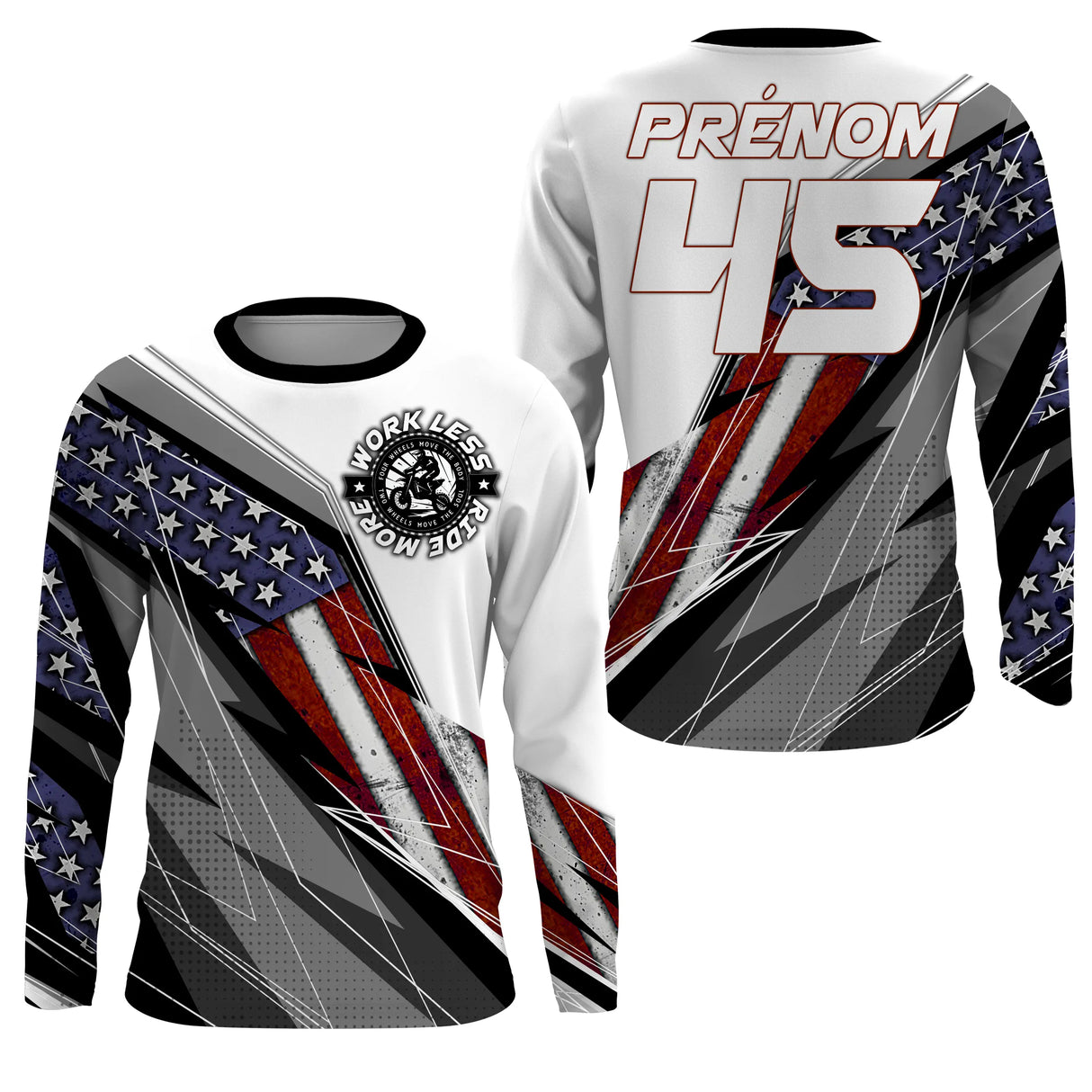 Anti-UV manches longues sweat motocross USA stripes, tenue piste avec prénom et numéro