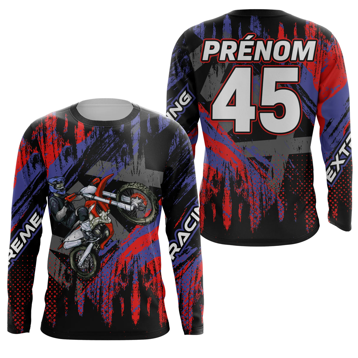 Anti-UV manches longues sweat motocross violet rouge, tenue piste avec prénom et numéro pour pilote