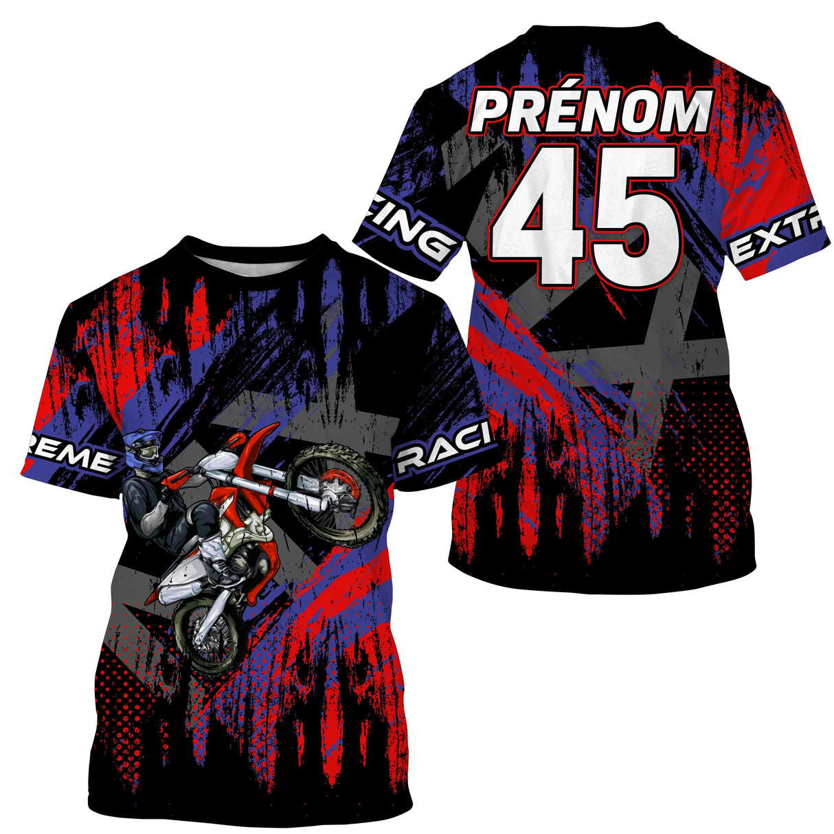 Anti-UV à capuche sweat motocross violet rouge Extreme, design dirt bike personnalisé original