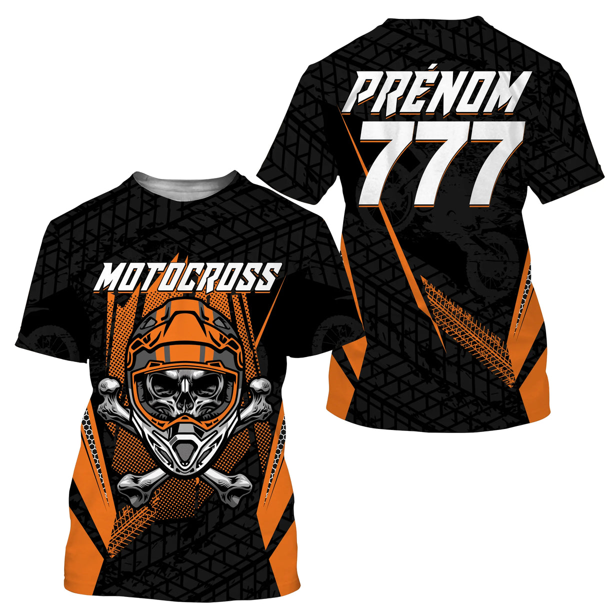 Anti-UV à capuche sweat motocross orange noir os croisés, design rock dirt bike personnalisé