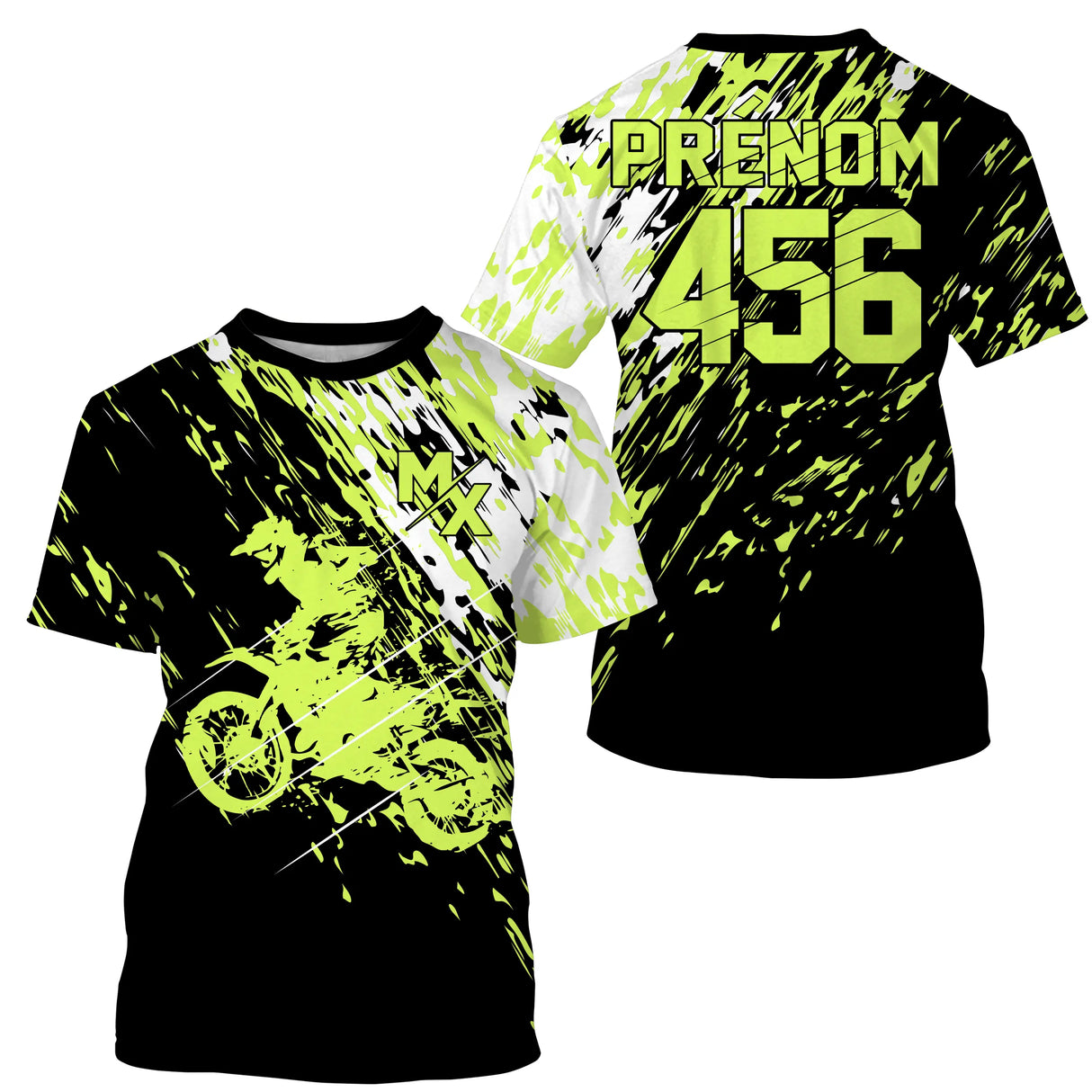 Anti-UV à capuche sweat motocross vert lime noir, design dirt bike Racing personnalisé pour pilote