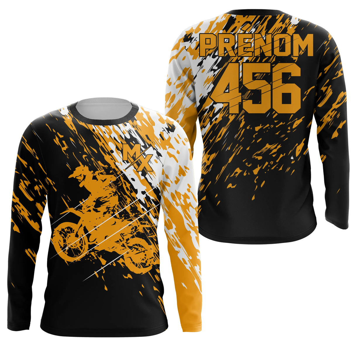 Anti-UV manches longues sweat motocross orange MX, tenue piste avec prénom et numéro pour pilote