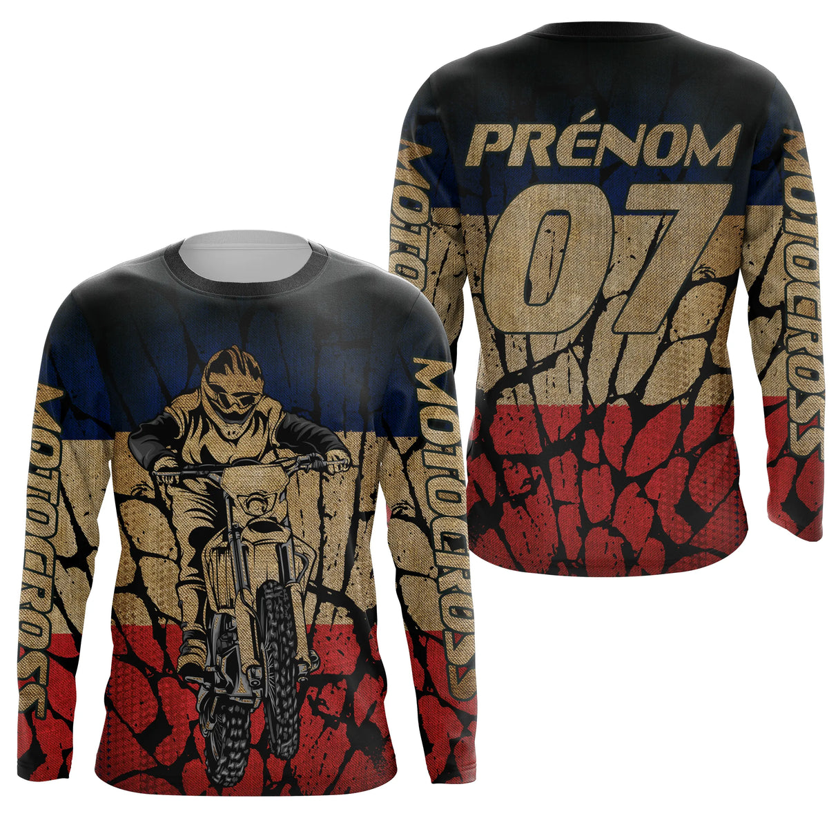 Anti-UV manches longues sweat motocross France vintage, tenue piste avec prénom et numéro pour pilote