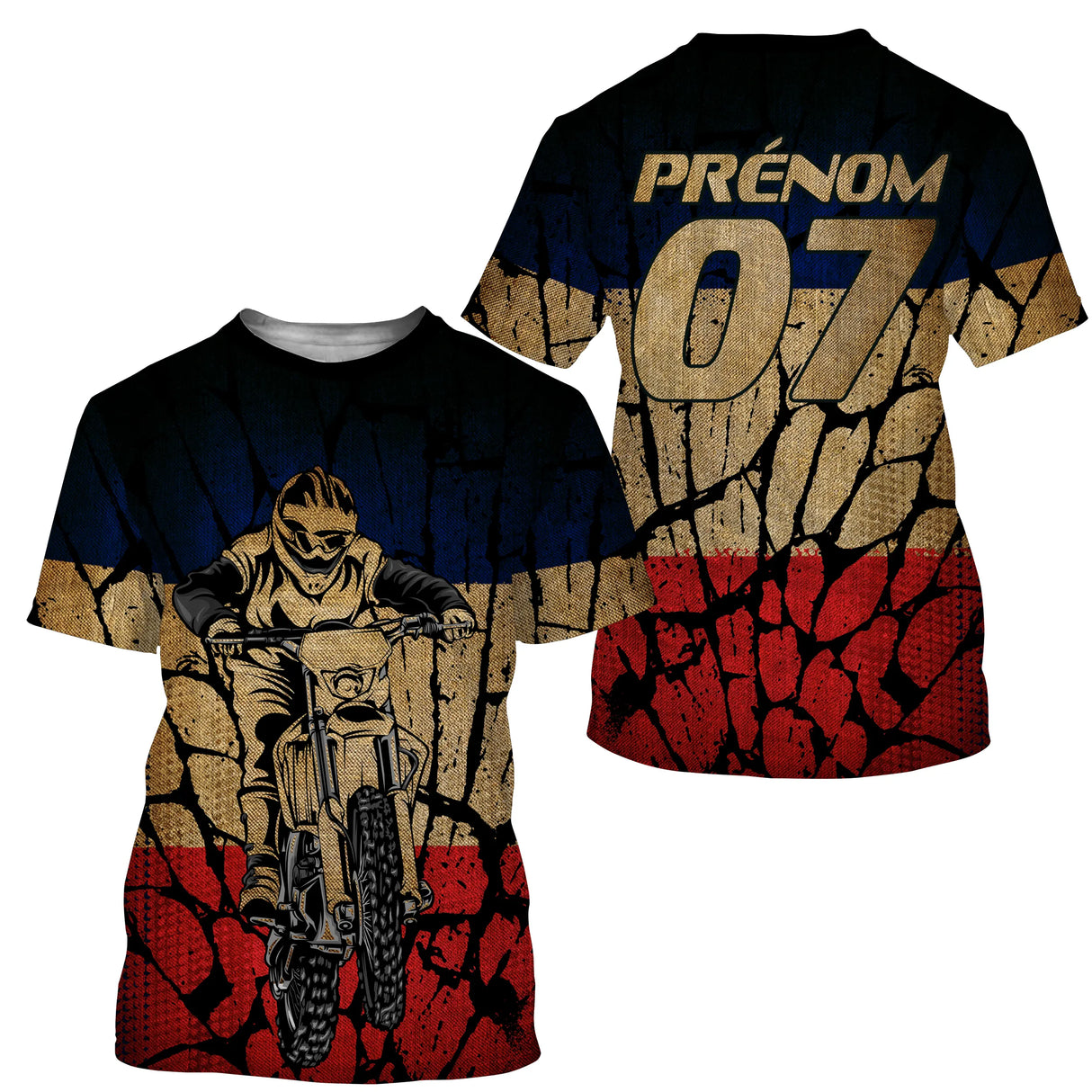 Anti-UV à capuche sweat motocross France texturé, design dirt bike rétro patriotique personnalisé