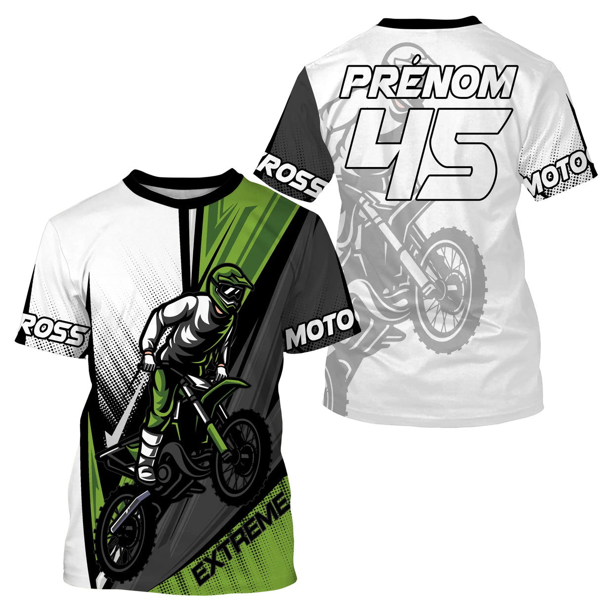 Anti-UV à capuche sweat motocross blanc vert lime, design dirt bike Extreme personnalisé