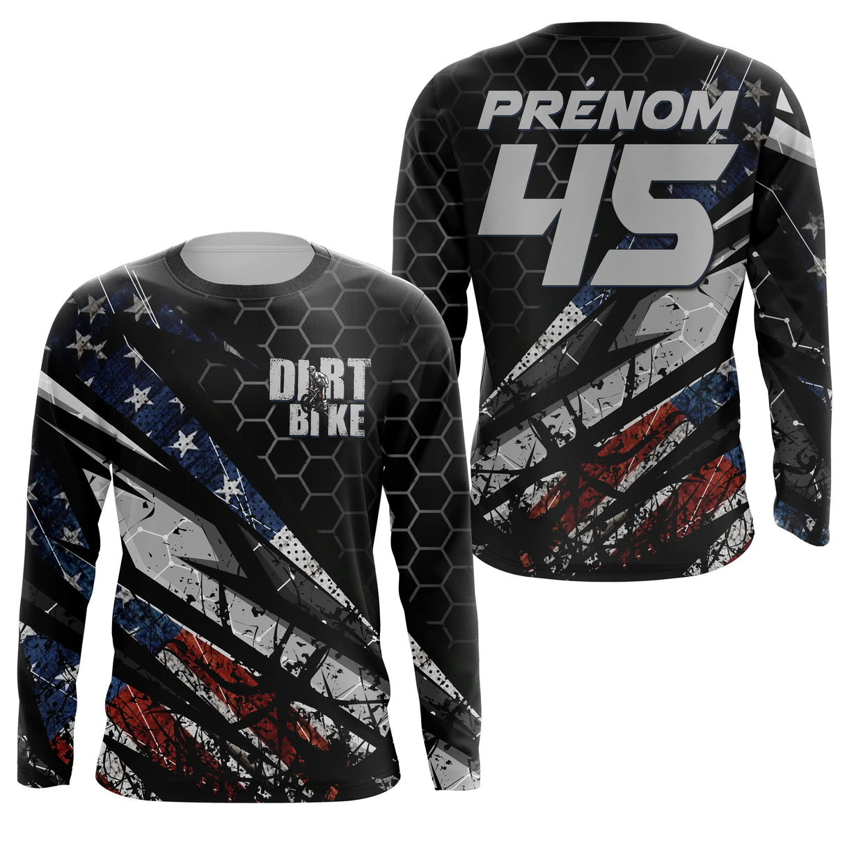 Anti-UV manches longues sweat motocross USA Dirt Bike, tenue piste avec prénom et numéro pour pilote