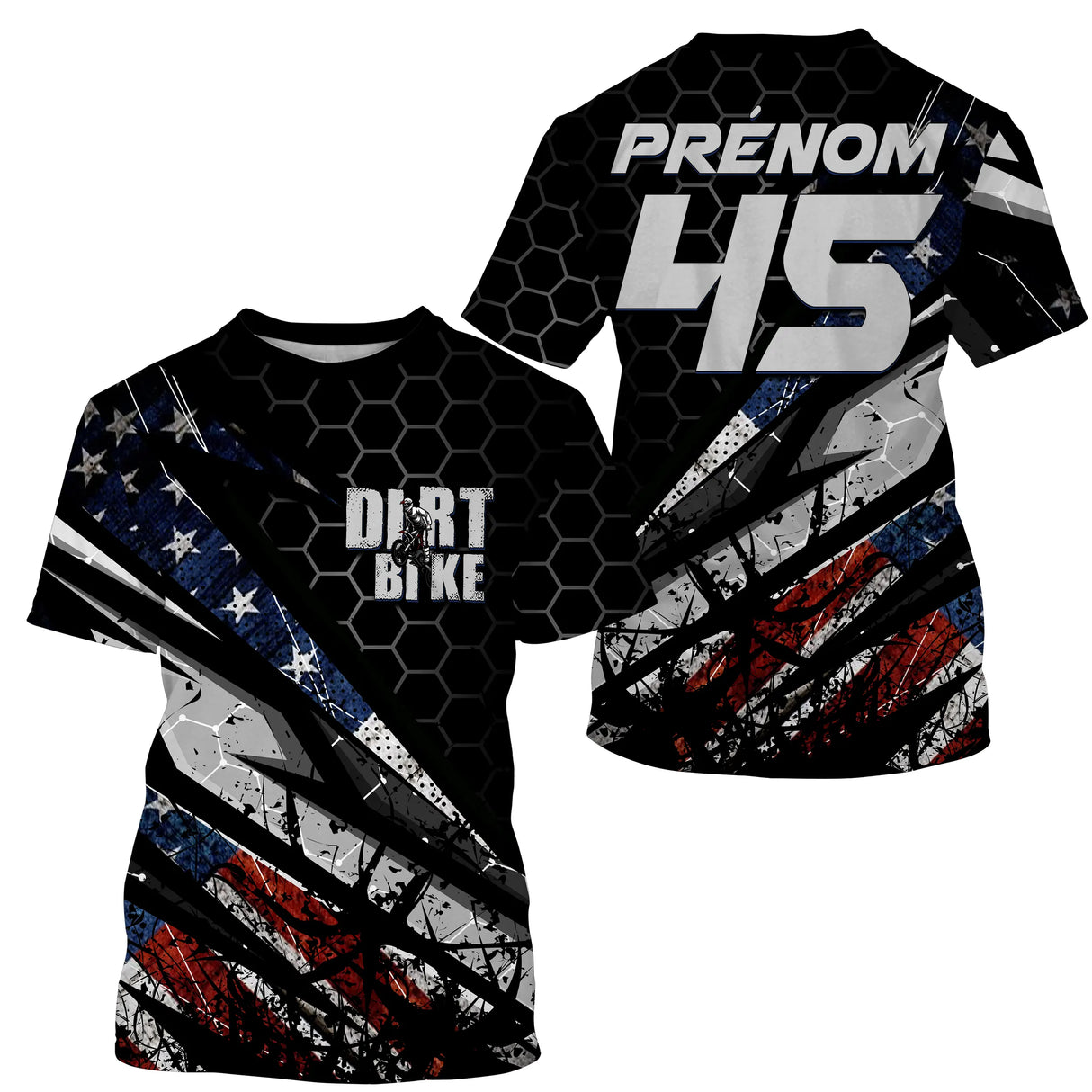 Anti-UV à capuche sweat motocross USA noir hexagonal, design dirt bike américain personnalisé