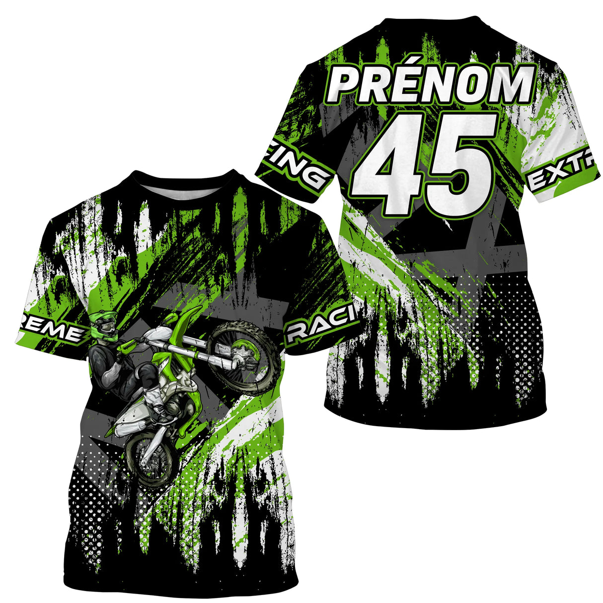 Anti-UV à capuche sweat motocross vert lime noir, design dirt bike Extreme personnalisé pilote