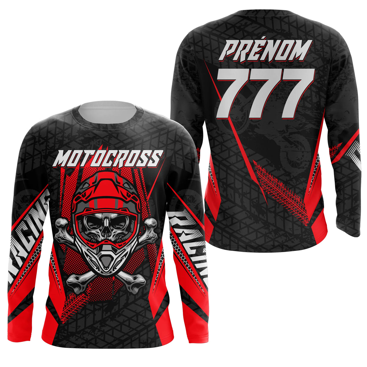 Anti-UV manches longues maillot motocross noir rouge Racing, design dirt bike extreme personnalisé