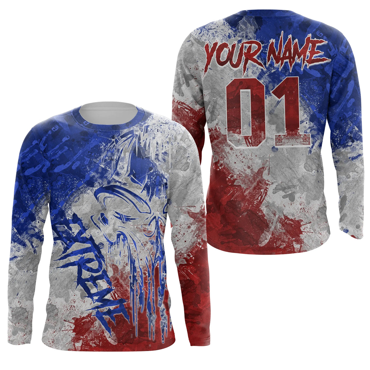 Anti-UV manches longues maillot motocross France Xtreme, design dirt bike patriote personnalisé