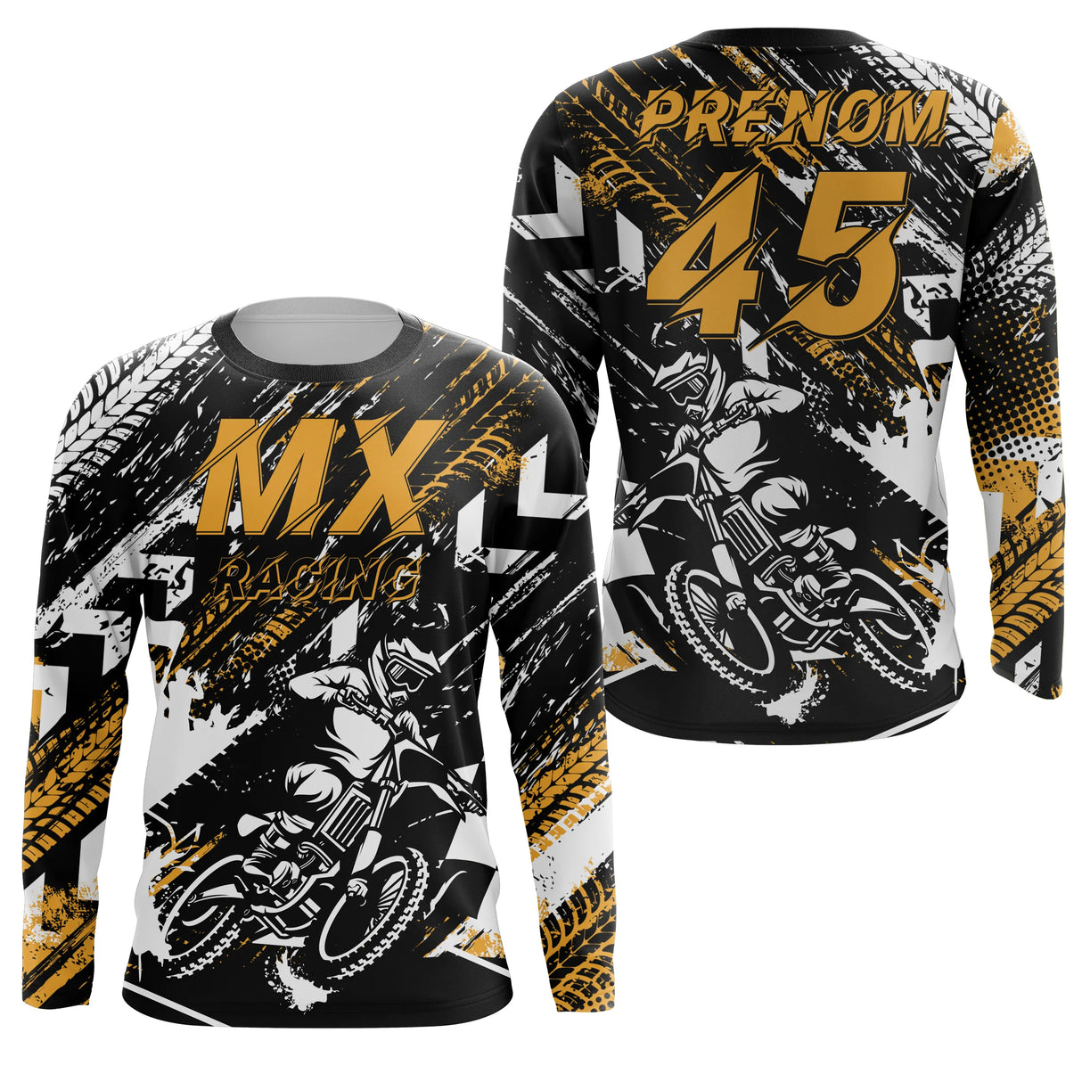 Anti-UV manches longues maillot motocross jaune noir MX, design dirt bike racing personnalisé
