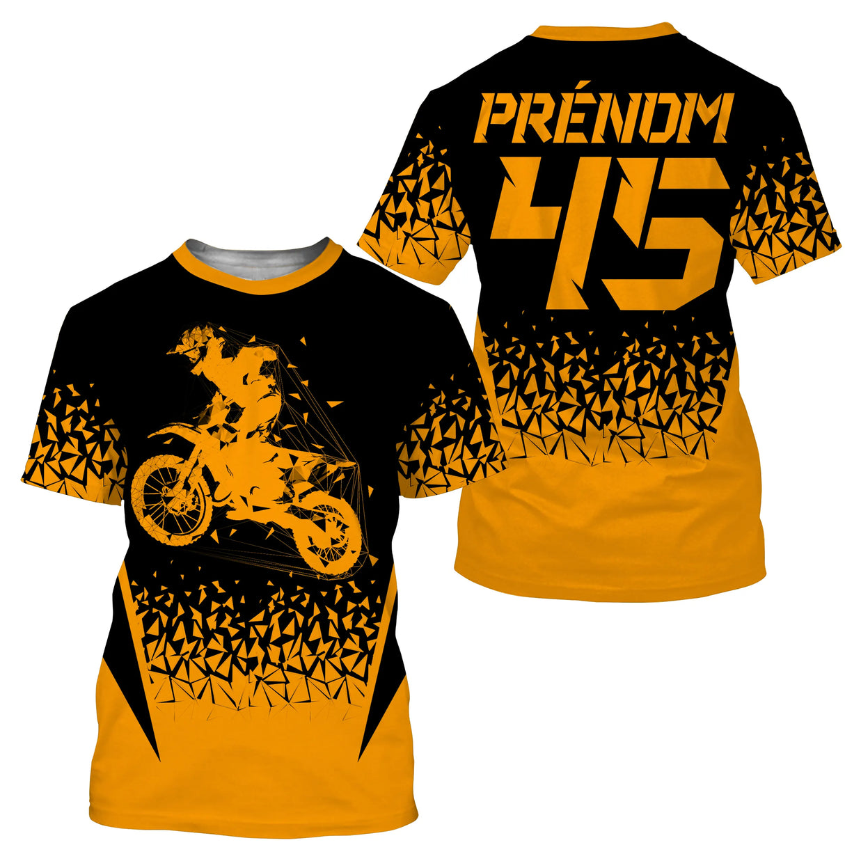 Anti-UV à capuche maillot motocross jaune noir, motif silhouette MX Racing et numéro personnalisé