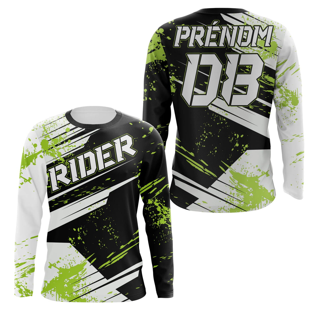 Anti-UV manches longues maillot motocross vert fluo Rider, design dirt bike fluo personnalisé